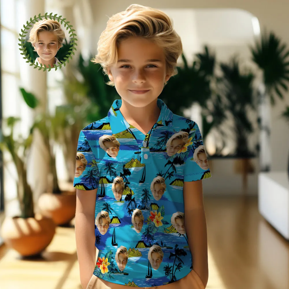 Custom Face Kids Polo Shirts Personalised Photo Hawaiian Style Shirt Vice City