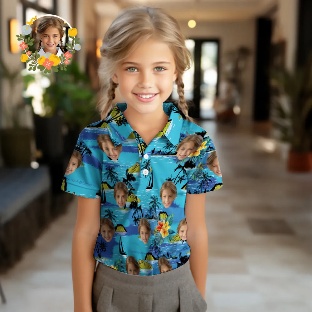 Custom Face Kids Polo Shirts Personalised Photo Hawaiian Style Shirt Vice City