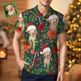 Custom Photo Short Sleeve Polo Shirt Personalised Christmas Poinsettia Flower Golf Shirt Mens Tops