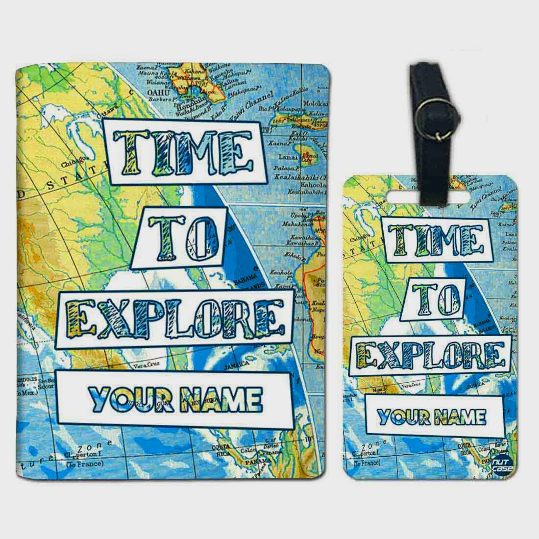 Customized Passport Cover with Luggage Tag Set - Time to Explorer Map