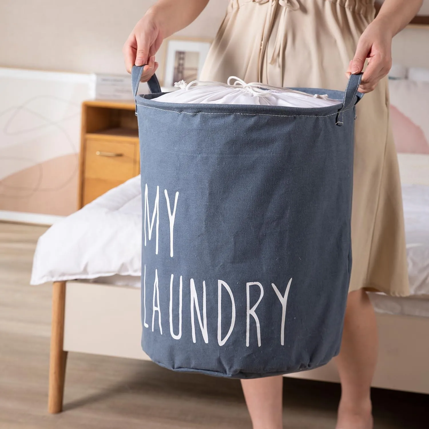 Dark Grayish Blue Foldable Laundry Bag For Clothes | 44L with Dust-Proof Cover