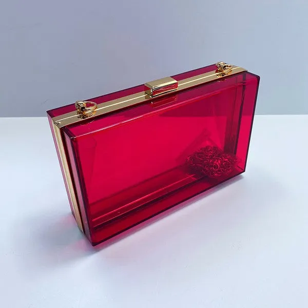 Dark Red Acrylic Evening Clutch Bag