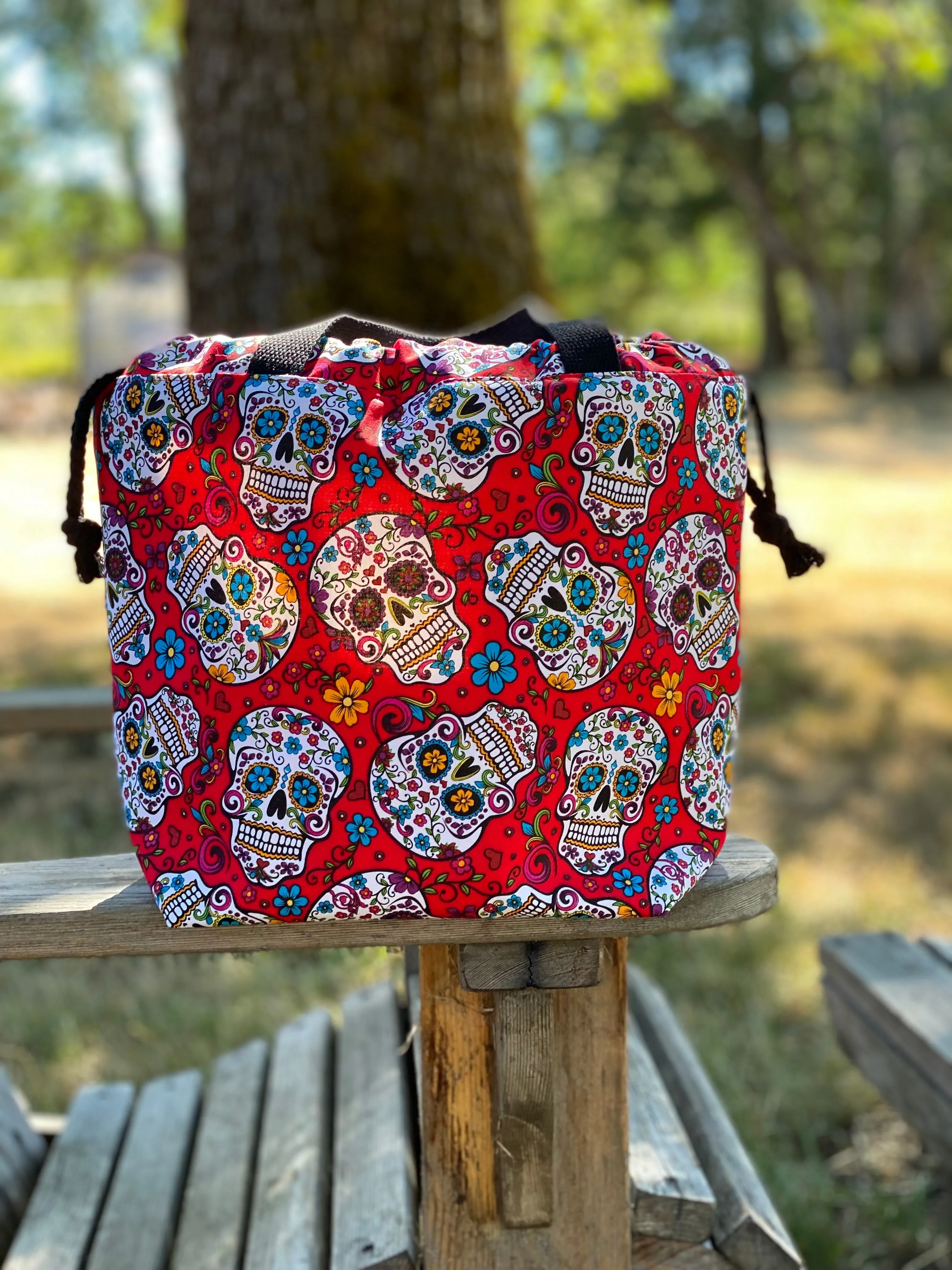 Day of the Dead Cotton Project Bag, Project Bag for Knitters, Mexican Sugar Skulls Cotton Bag