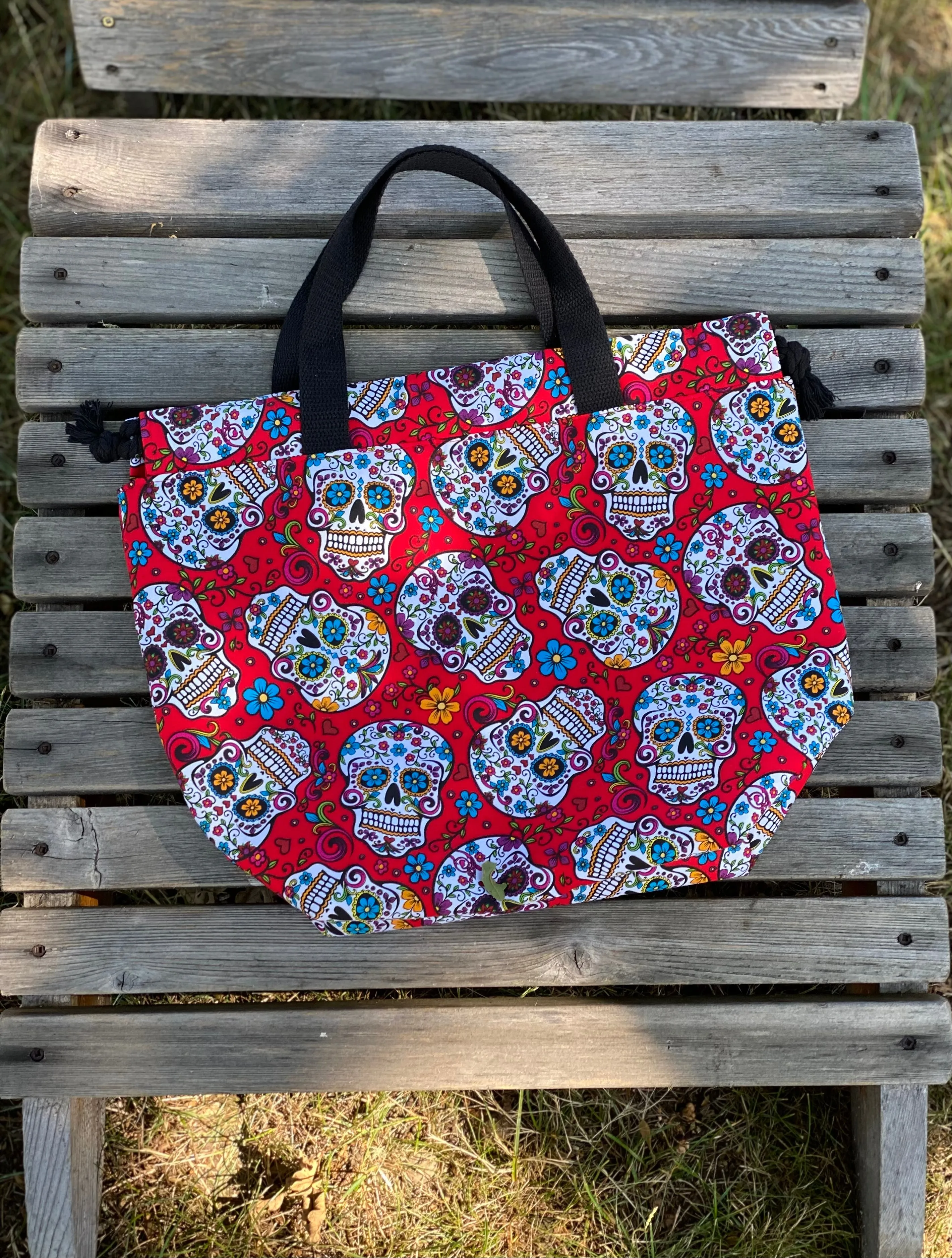 Day of the Dead Cotton Project Bag, Project Bag for Knitters, Mexican Sugar Skulls Cotton Bag