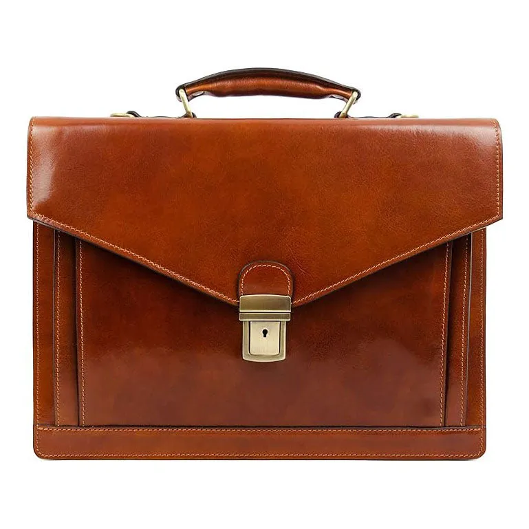 Dazzlo Leather Briefcase for Men - Business Laptop Bag - Handmade Leather Attache - Brown/Dark Brown/Black - 15.4"