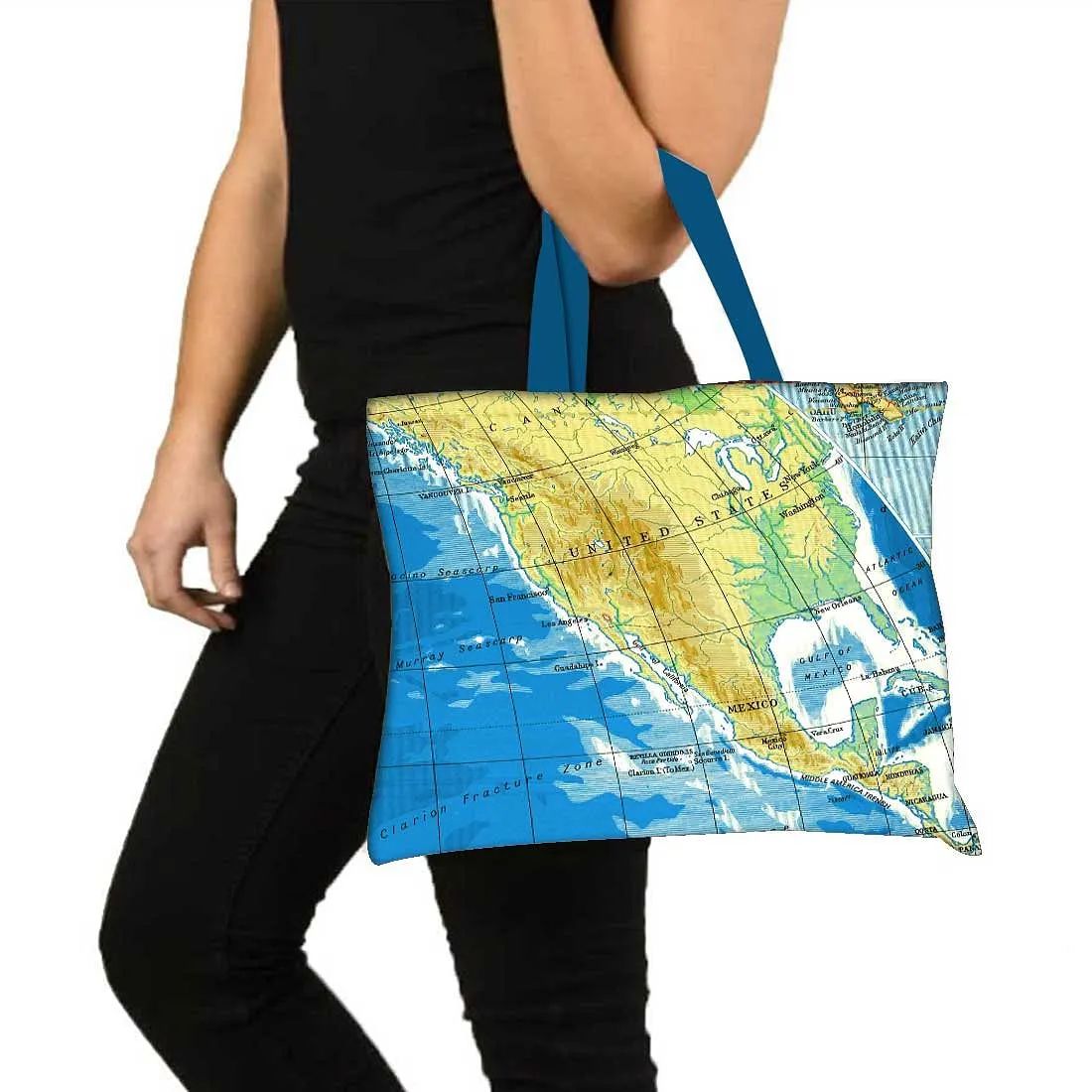 Designer Tote Bag With Zip Beach Gym Travel Bags -  Atlas Map