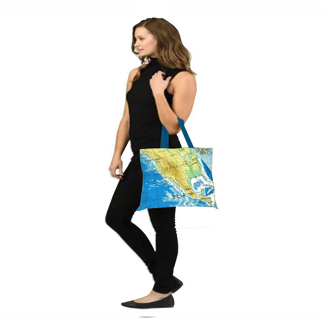 Designer Tote Bag With Zip Beach Gym Travel Bags -  Atlas Map