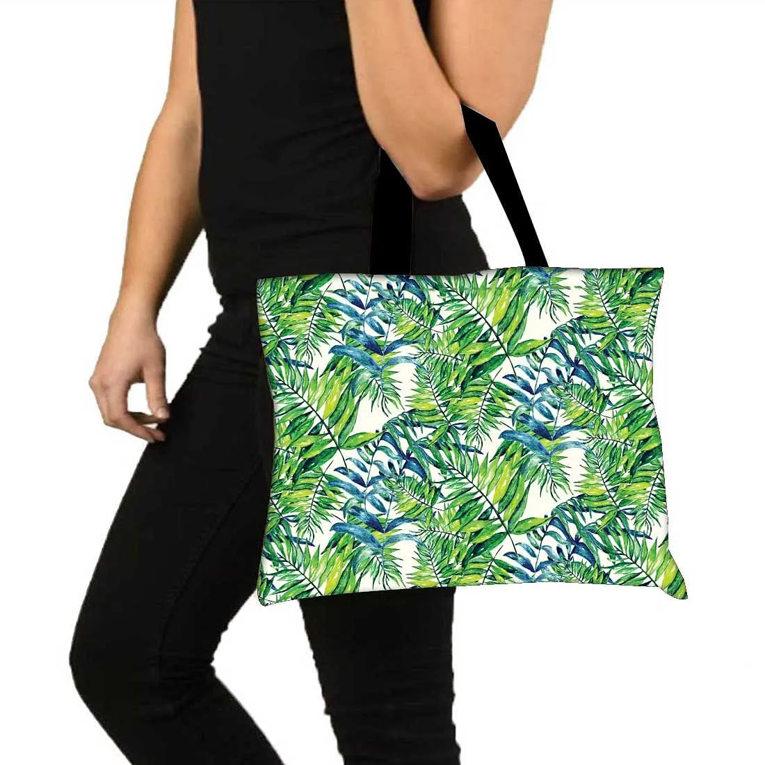 Designer Tote Bag With Zip Beach Gym Travel Bags -  Green Leaf