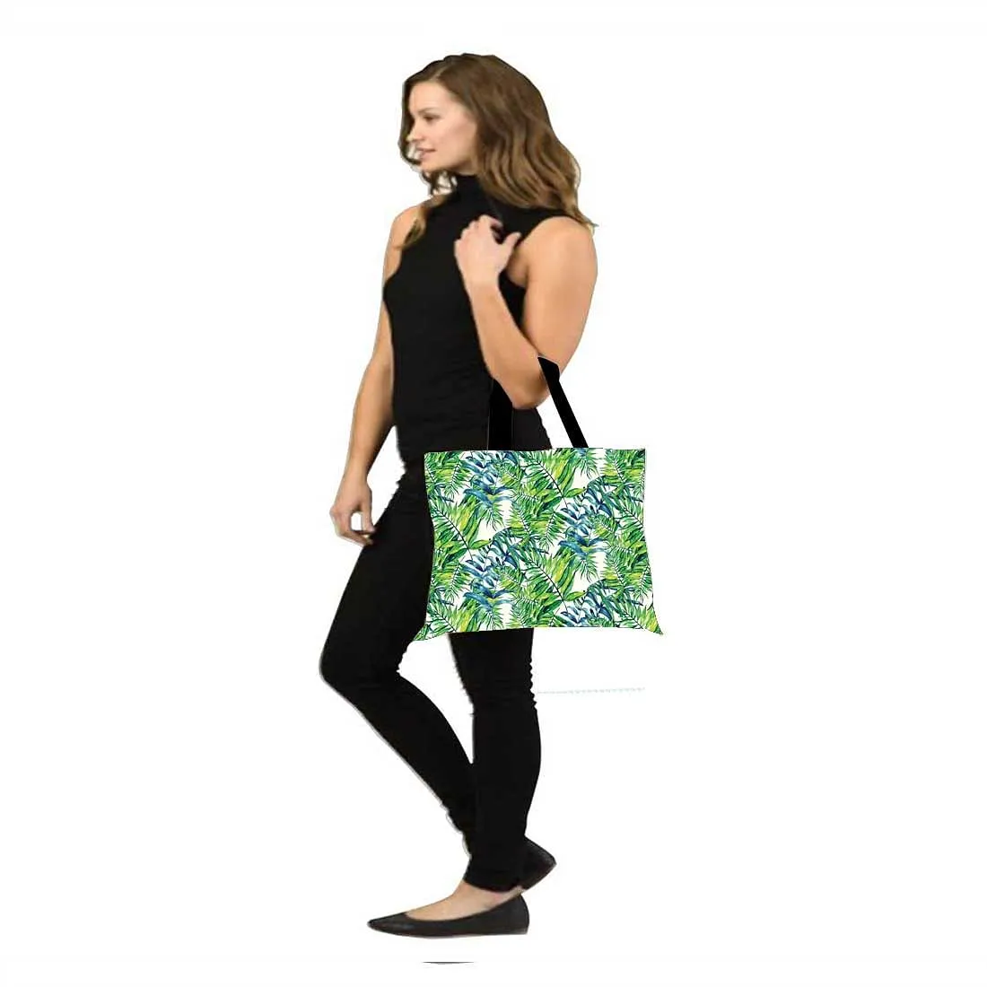 Designer Tote Bag With Zip Beach Gym Travel Bags -  Green Leaf