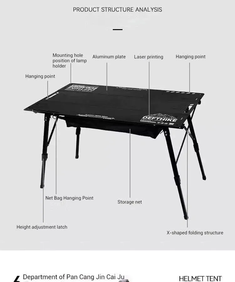 Difeike Outdoor Camping Three Piece Table Aluminum Tactical Table Portable Folding Lifting IGT Expansion Chicken Rolls Table