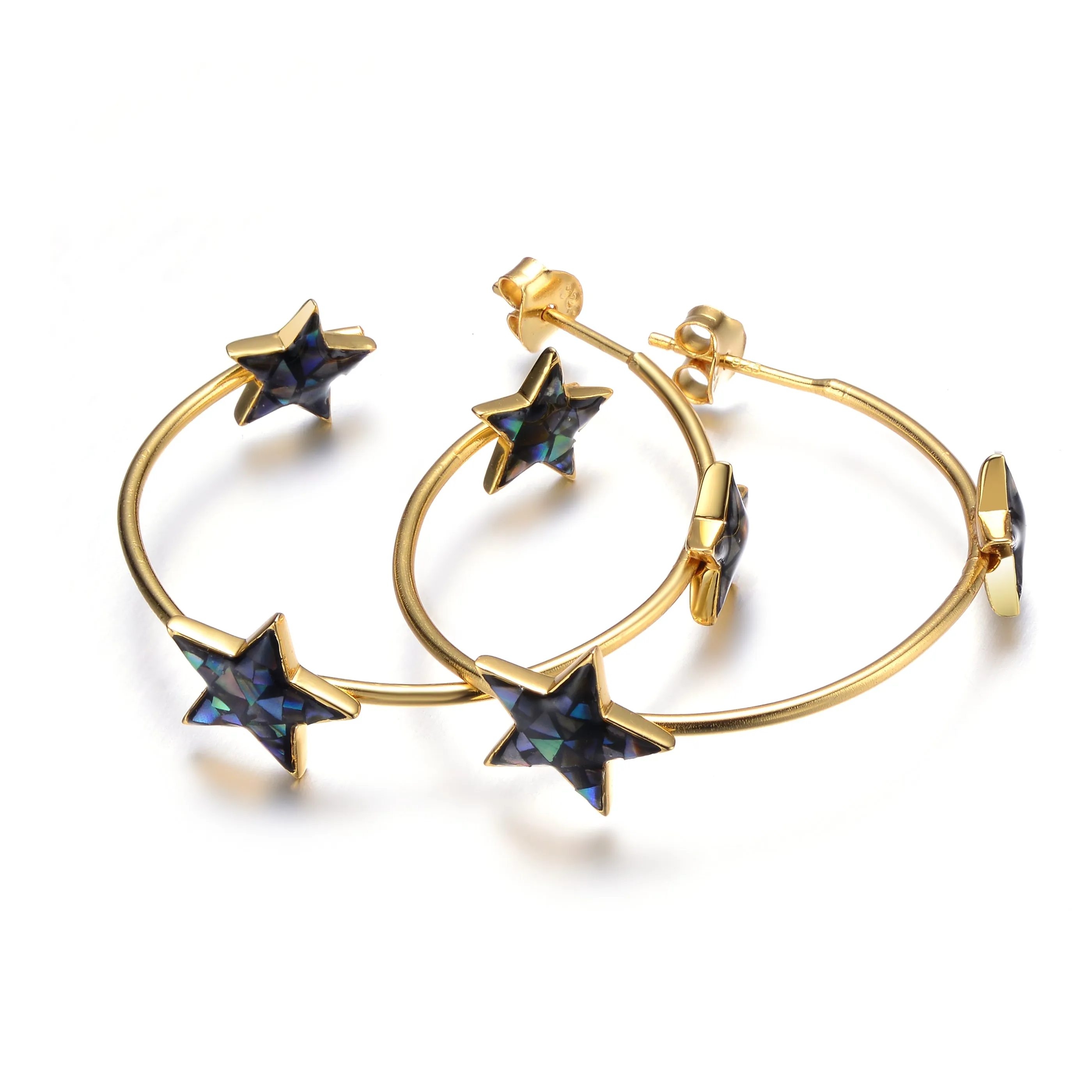 Elegant Gold-Plated Sterling Silver Earrings with Abalone Stars