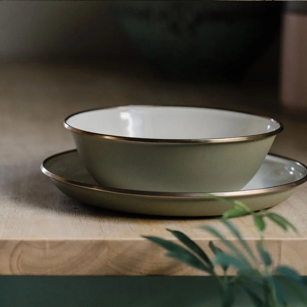 Enamel Bowl Set In Olive - Set Of Two Bowls