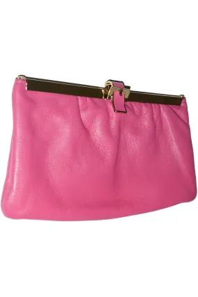 Etra Pink Leather Clutch Handbag Optional Chain Strap Gate Opening