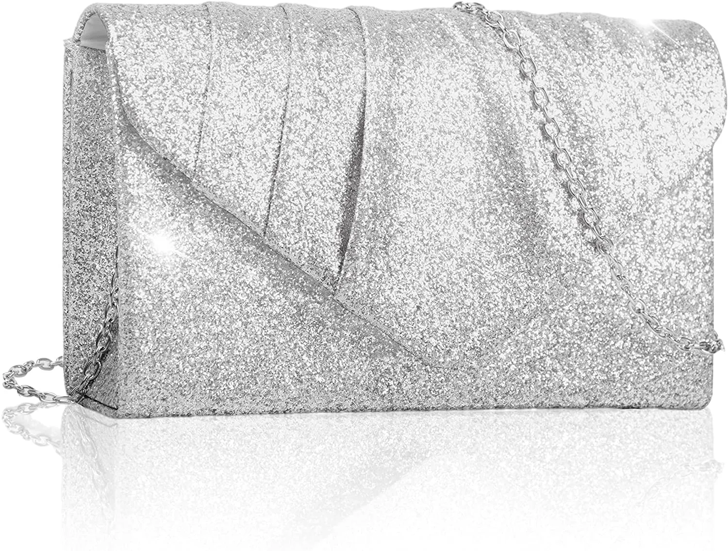 Evening Envelope Silver Glitter Sequin Clutch Purse Handbag