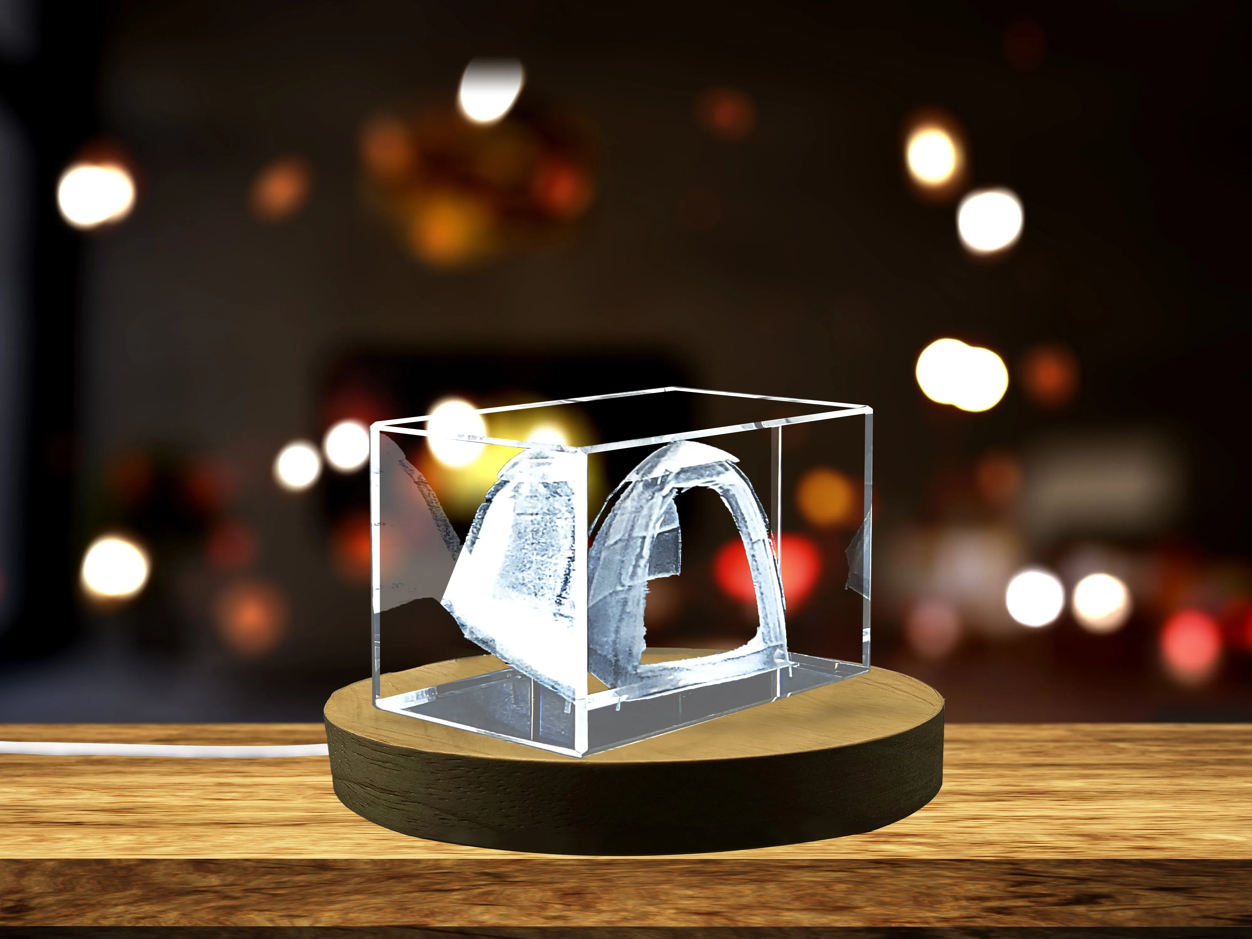 Exquisite Crystal Sculpture of a Camping Tent | Unique 3D Engraved Gift