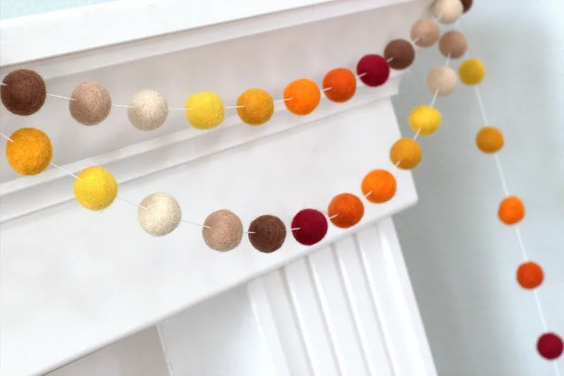 Fall Felt Ball Garland- Ombre Burgundy Orange Gold Tan Brown