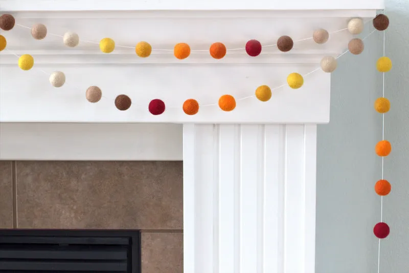 Fall Felt Ball Garland- Ombre Burgundy Orange Gold Tan Brown