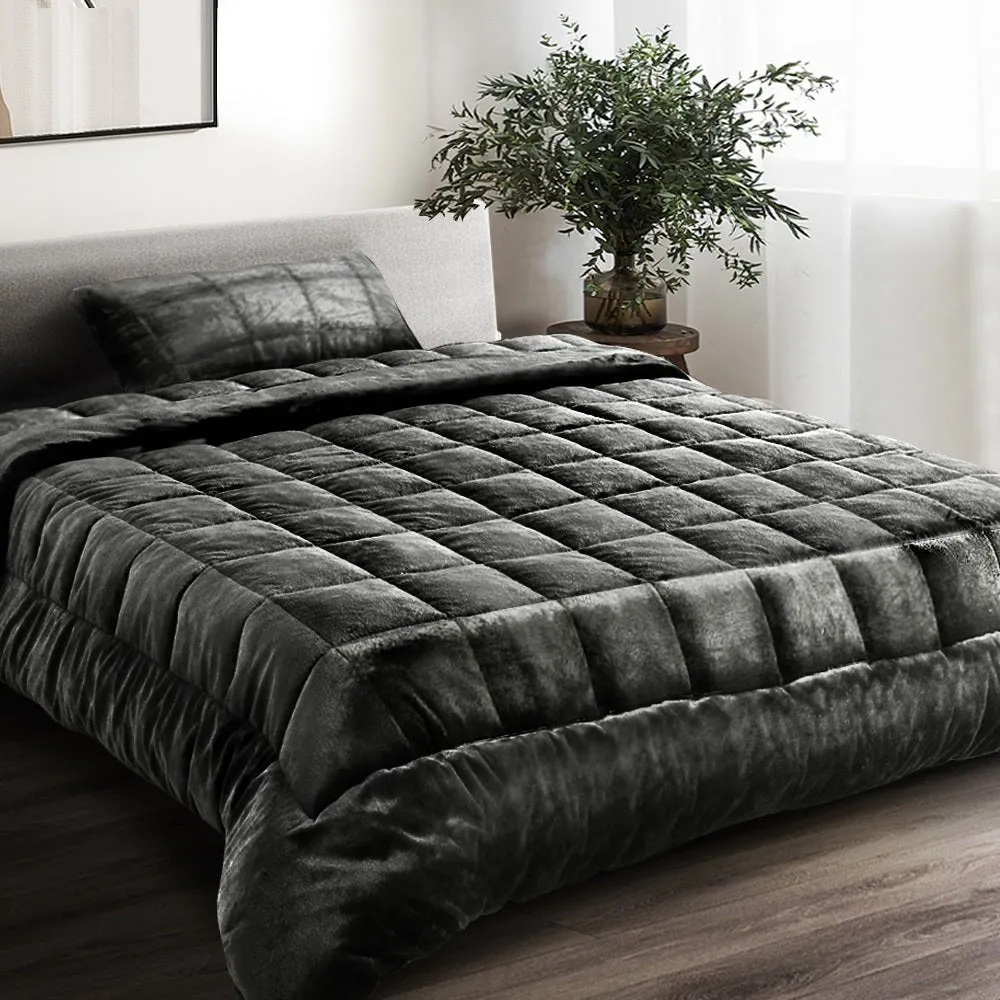 Faux Mink Quilt Fleece Throw Blanket Comforter Duvet Charcoal Single