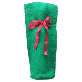 Felt Gift Bottle Bag in Green with Red Stitching