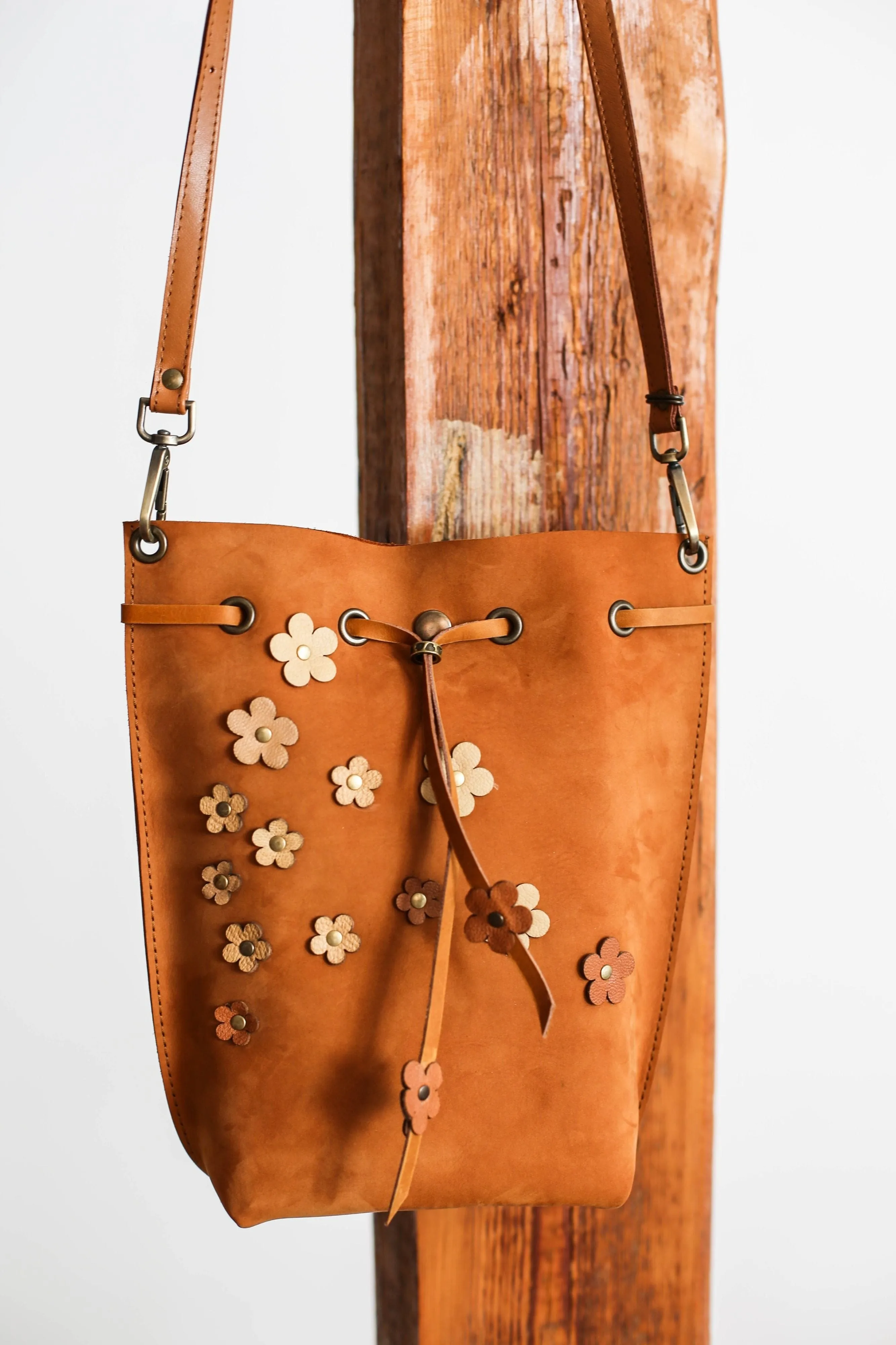 Floral Leather Bucket Bag