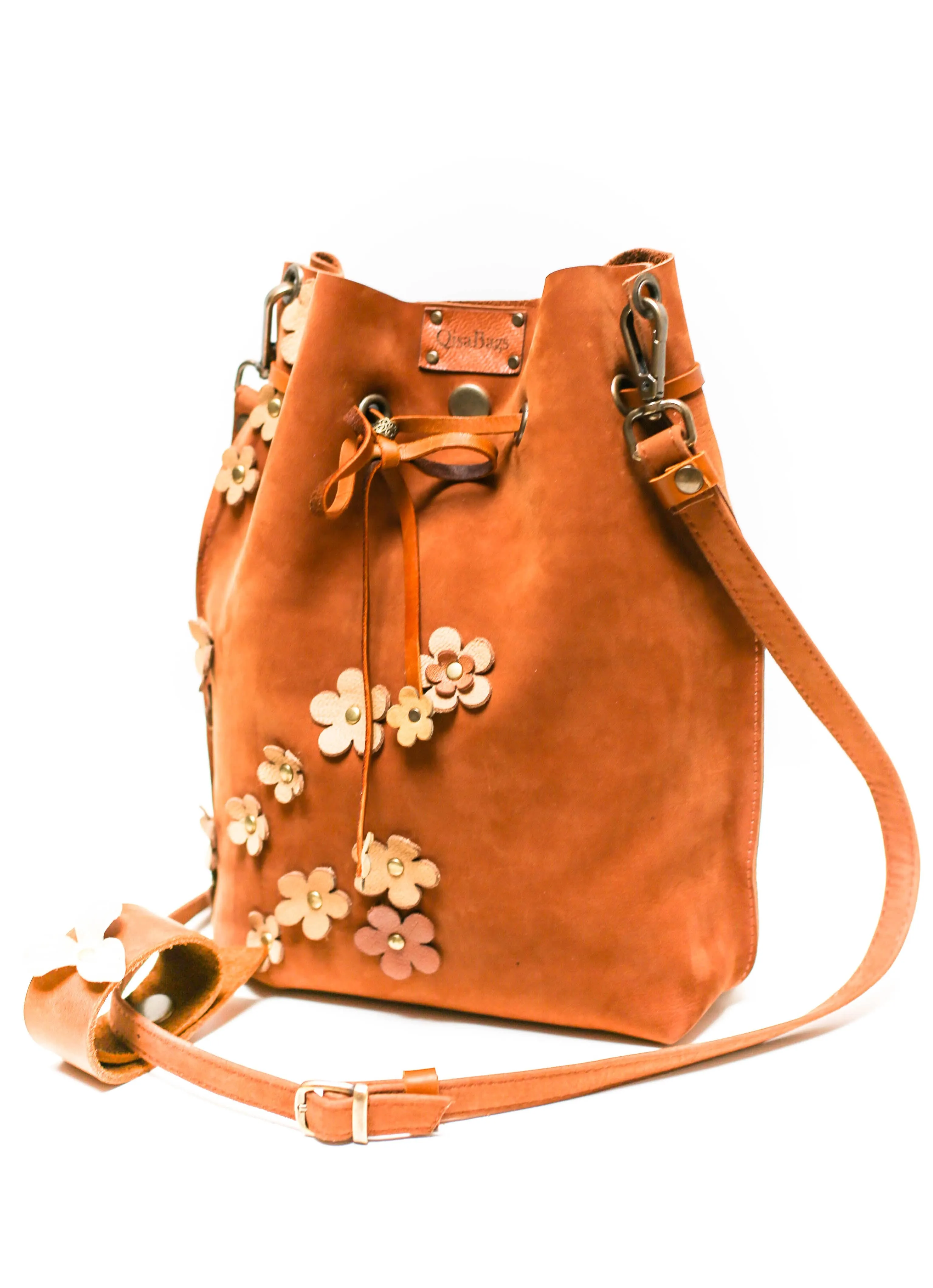 Floral Leather Bucket Bag