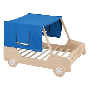 Full Size Car Shaped Bed with Tent, Natural