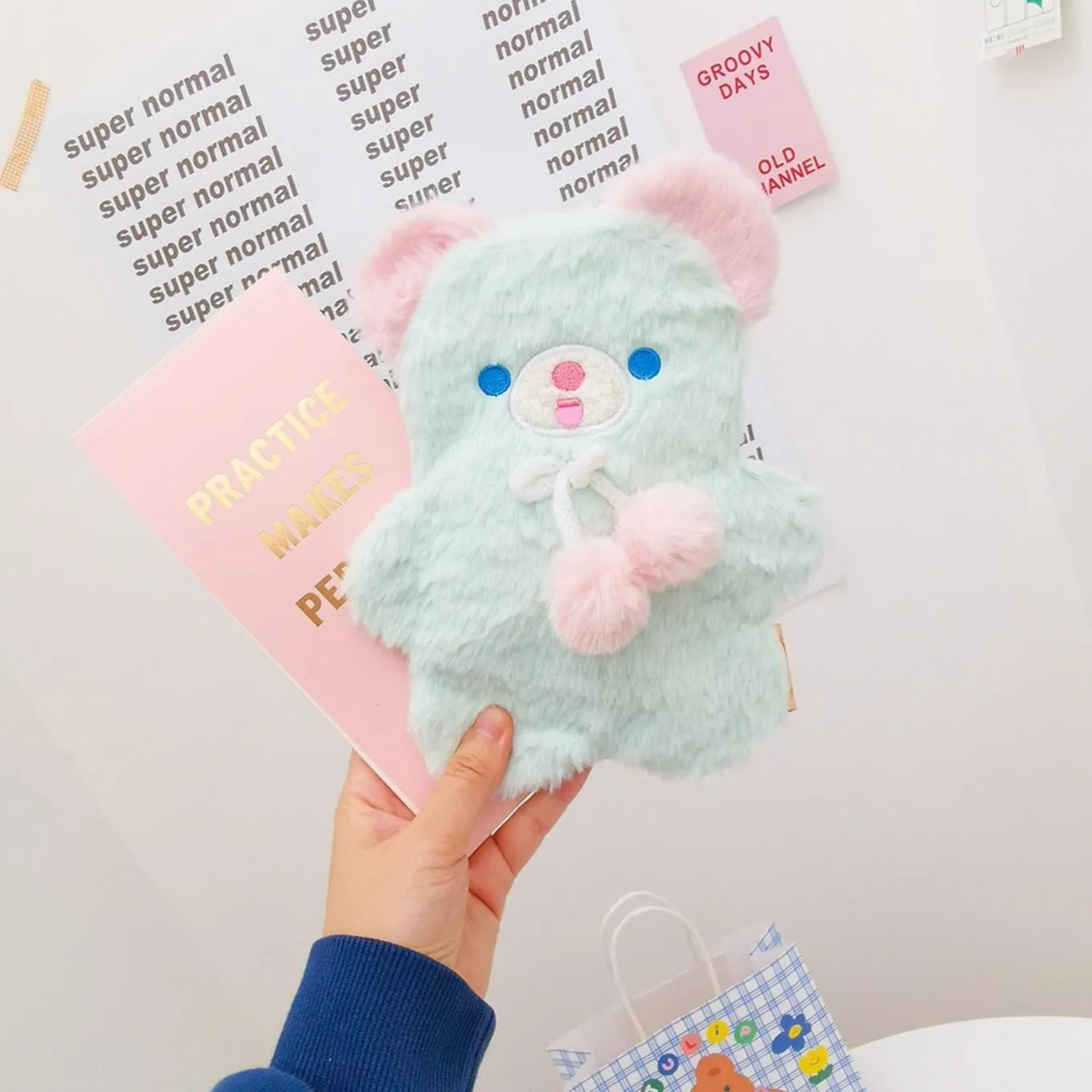 Fuzzy Pastel Bear Stationary Bag