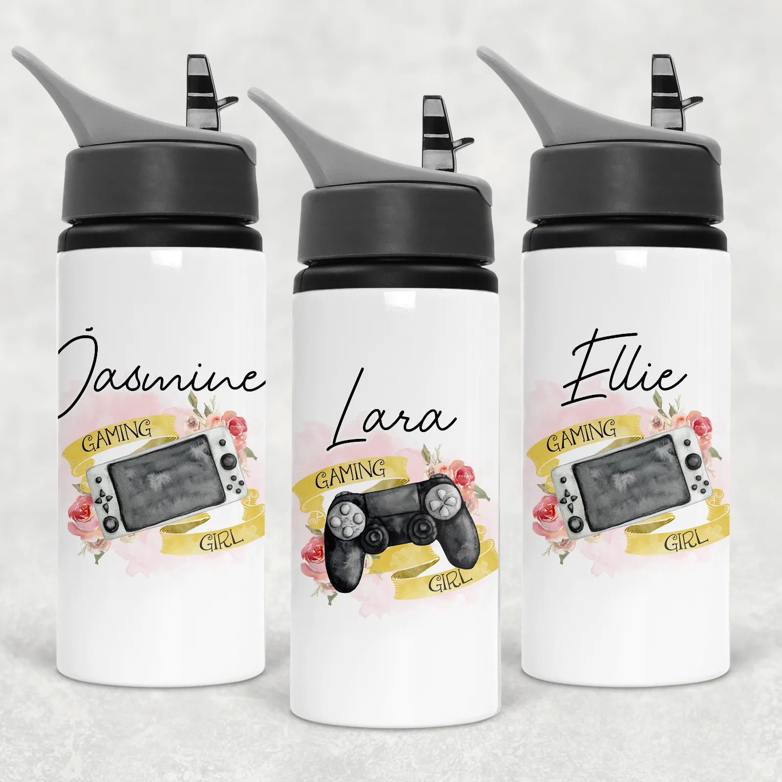 Gaming Girl Personalised Aluminium Straw Water Bottle 650ml