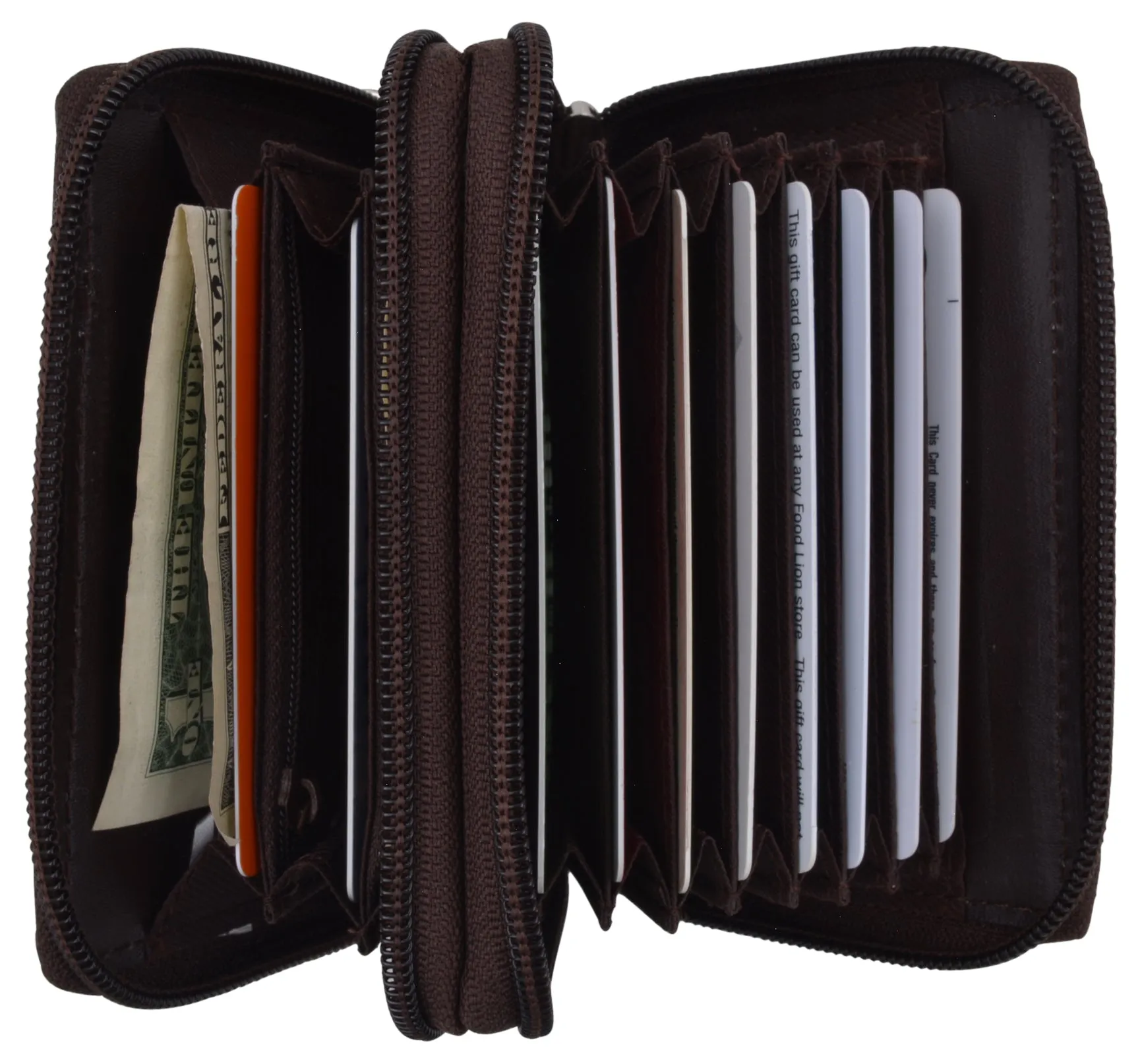 Genuine Leather RFID Identity Protected Double Zippered Accordion Wallet