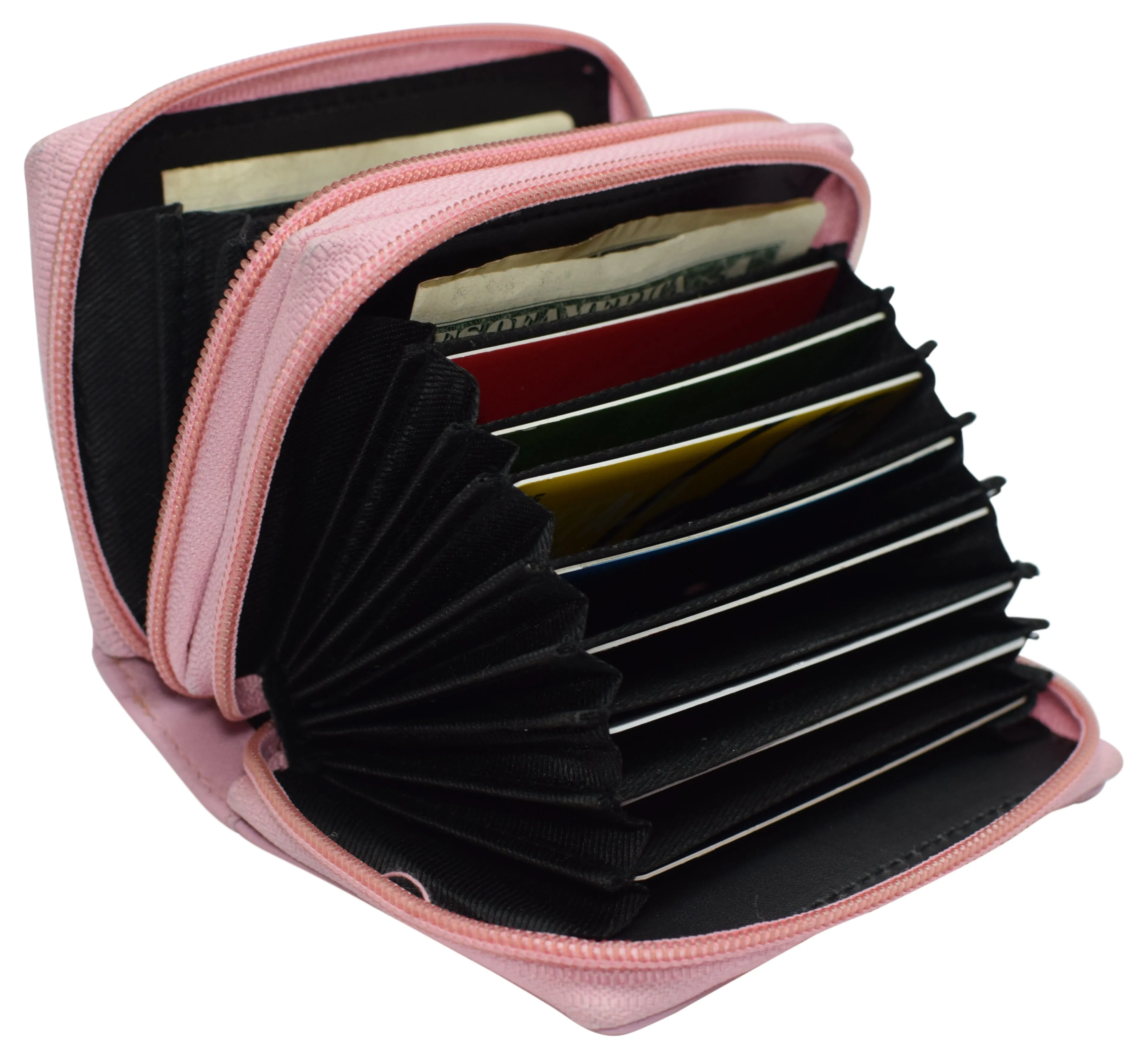 Genuine Leather RFID Identity Protected Double Zippered Accordion Wallet