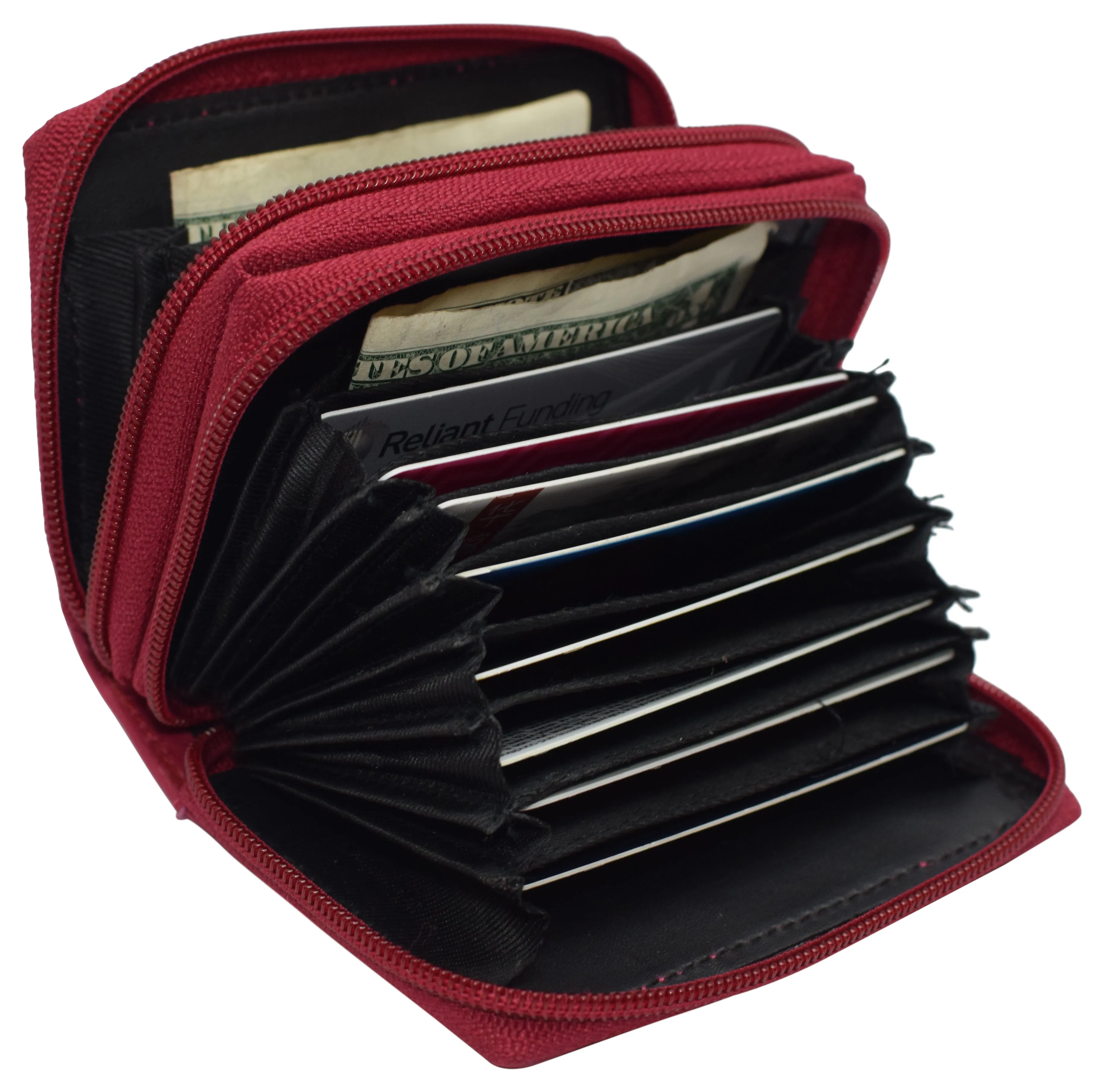 Genuine Leather RFID Identity Protected Double Zippered Accordion Wallet