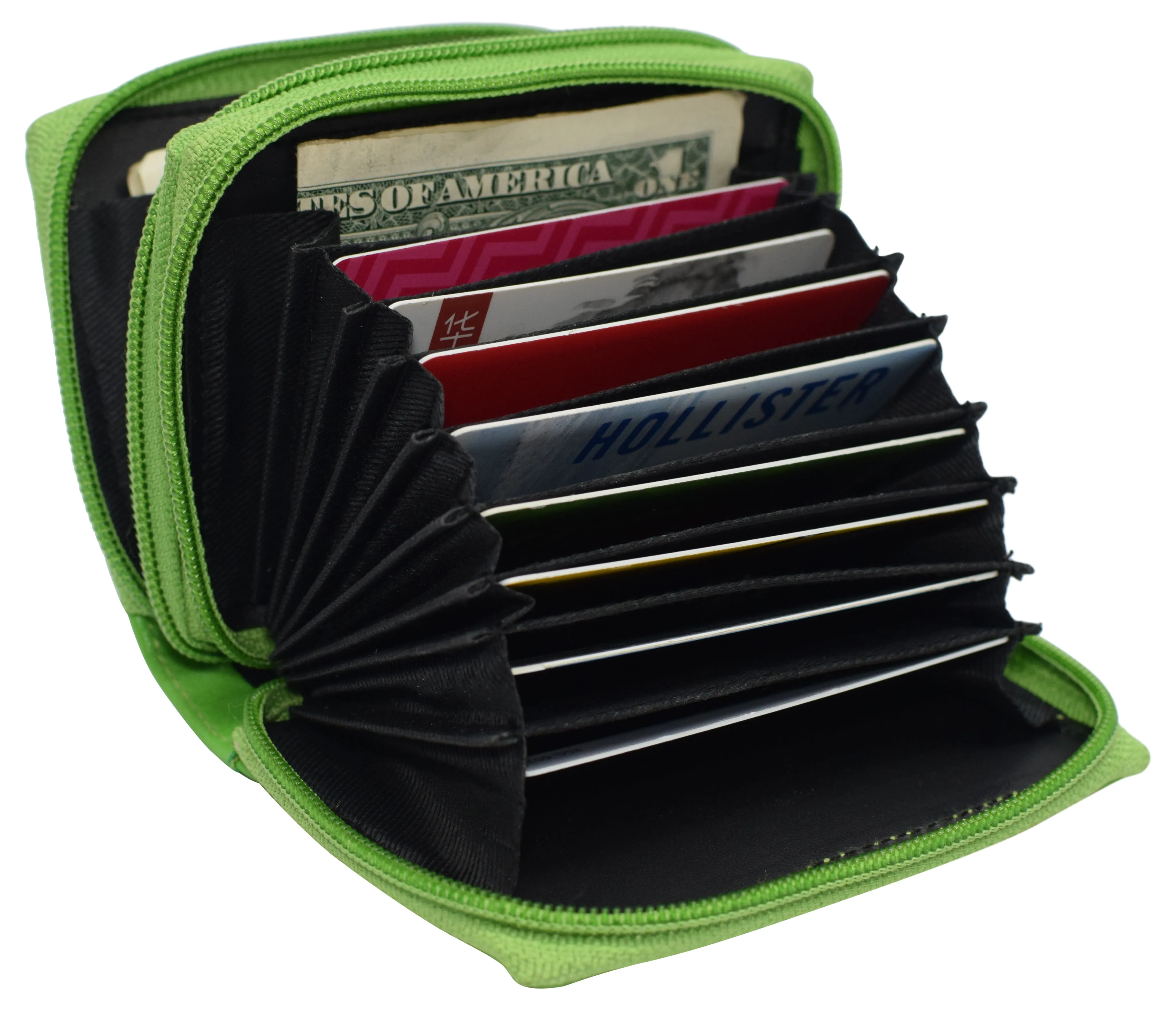 Genuine Leather RFID Identity Protected Double Zippered Accordion Wallet