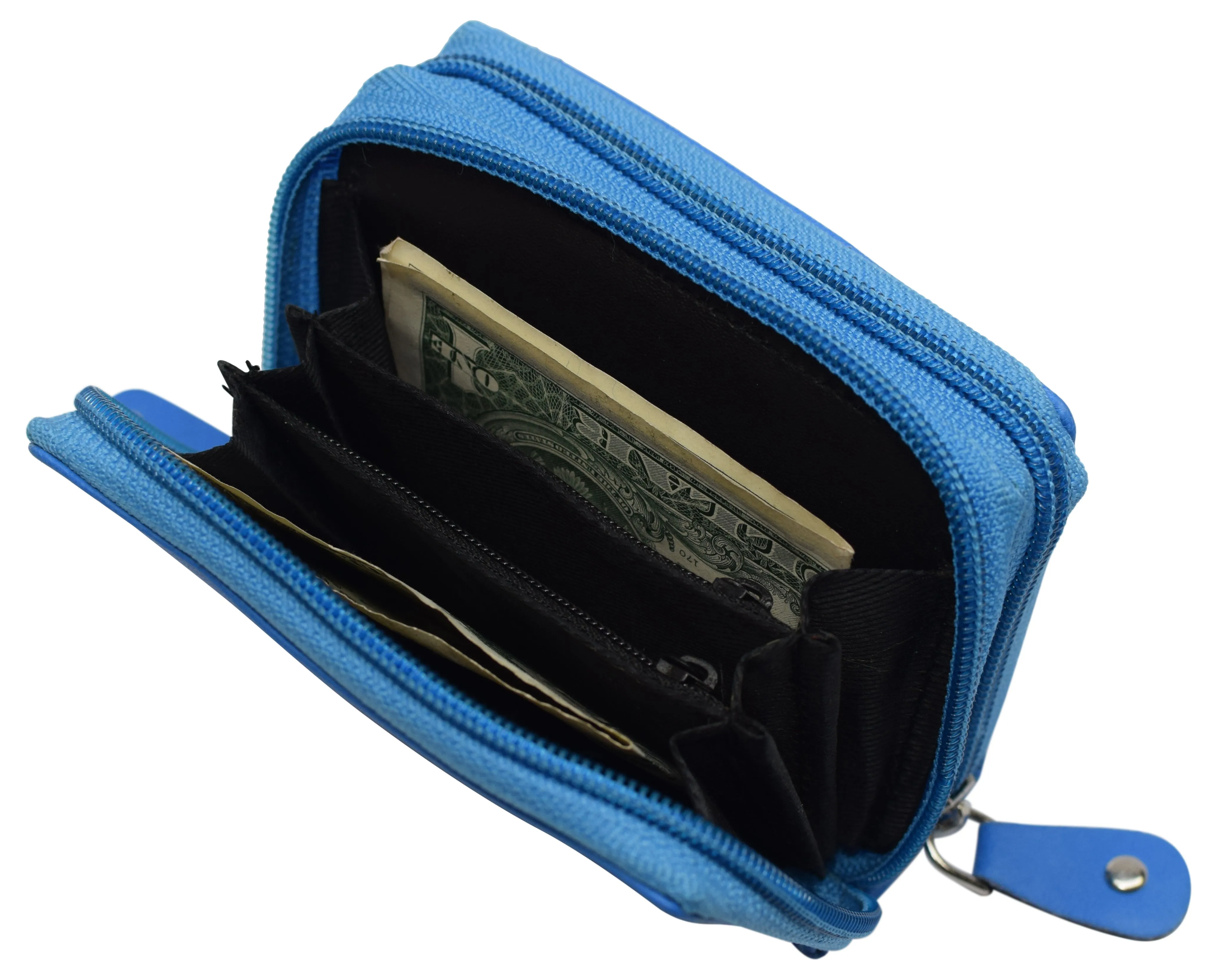 Genuine Leather RFID Identity Protected Double Zippered Accordion Wallet