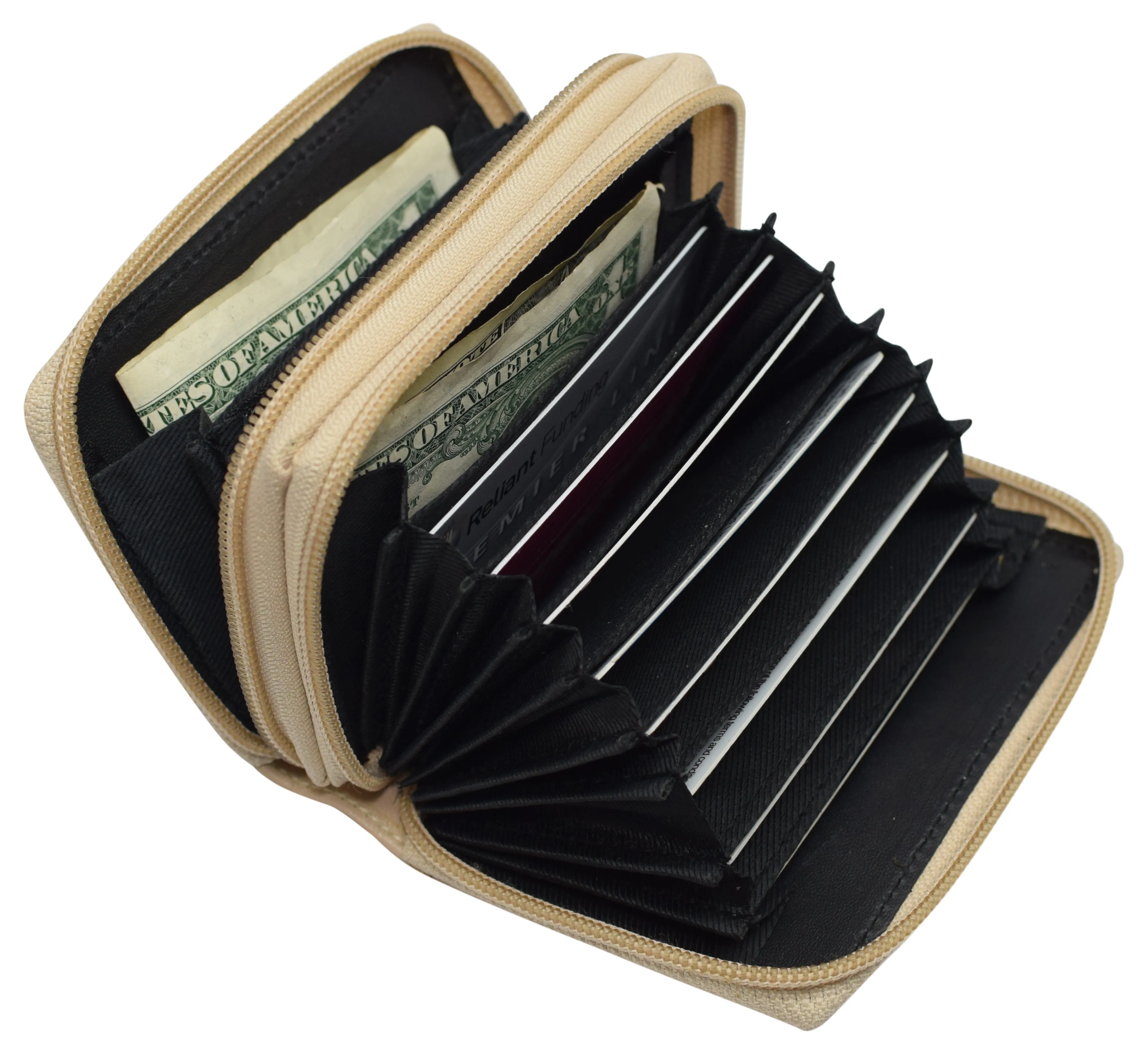 Genuine Leather RFID Identity Protected Double Zippered Accordion Wallet