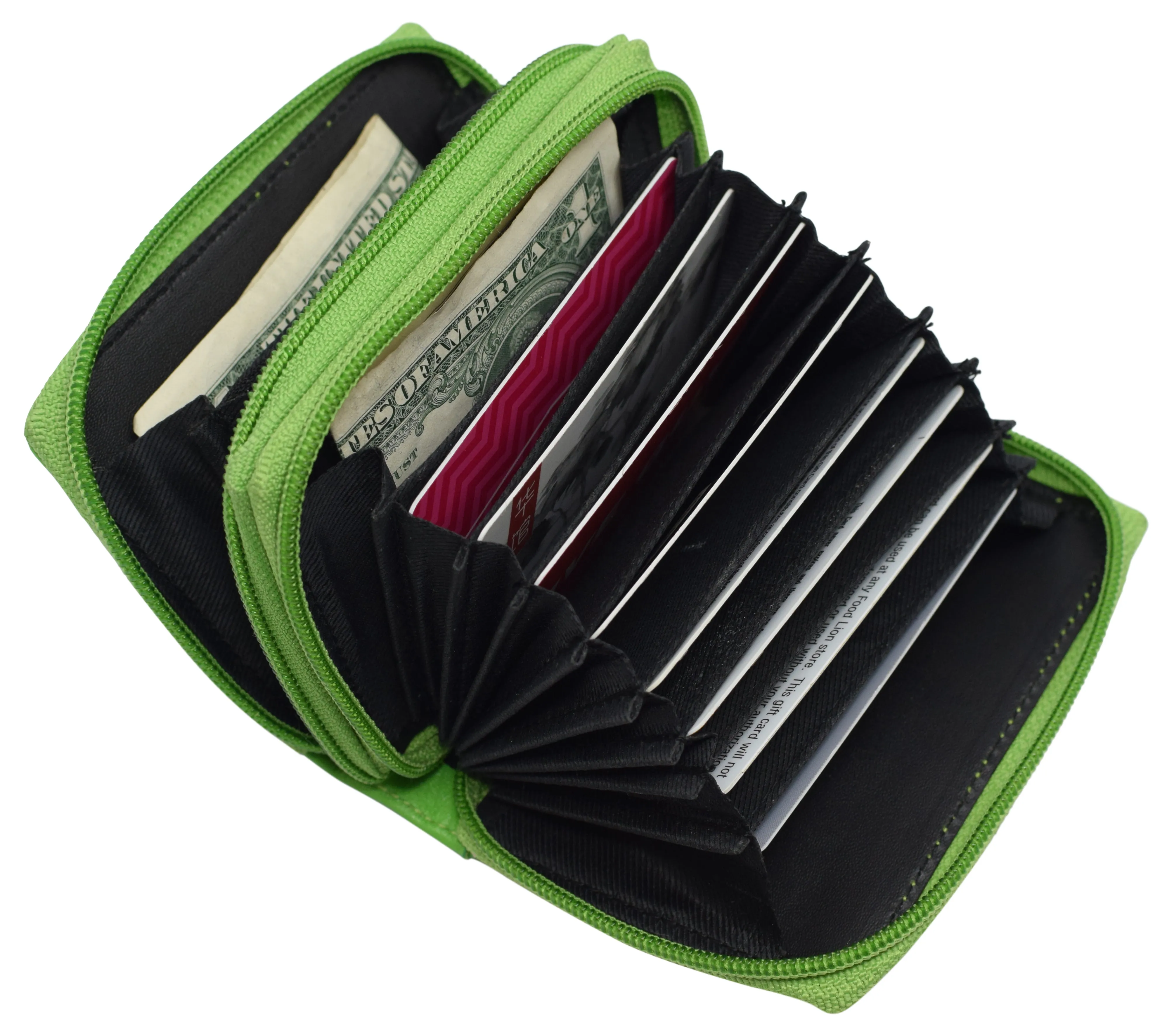 Genuine Leather RFID Identity Protected Double Zippered Accordion Wallet