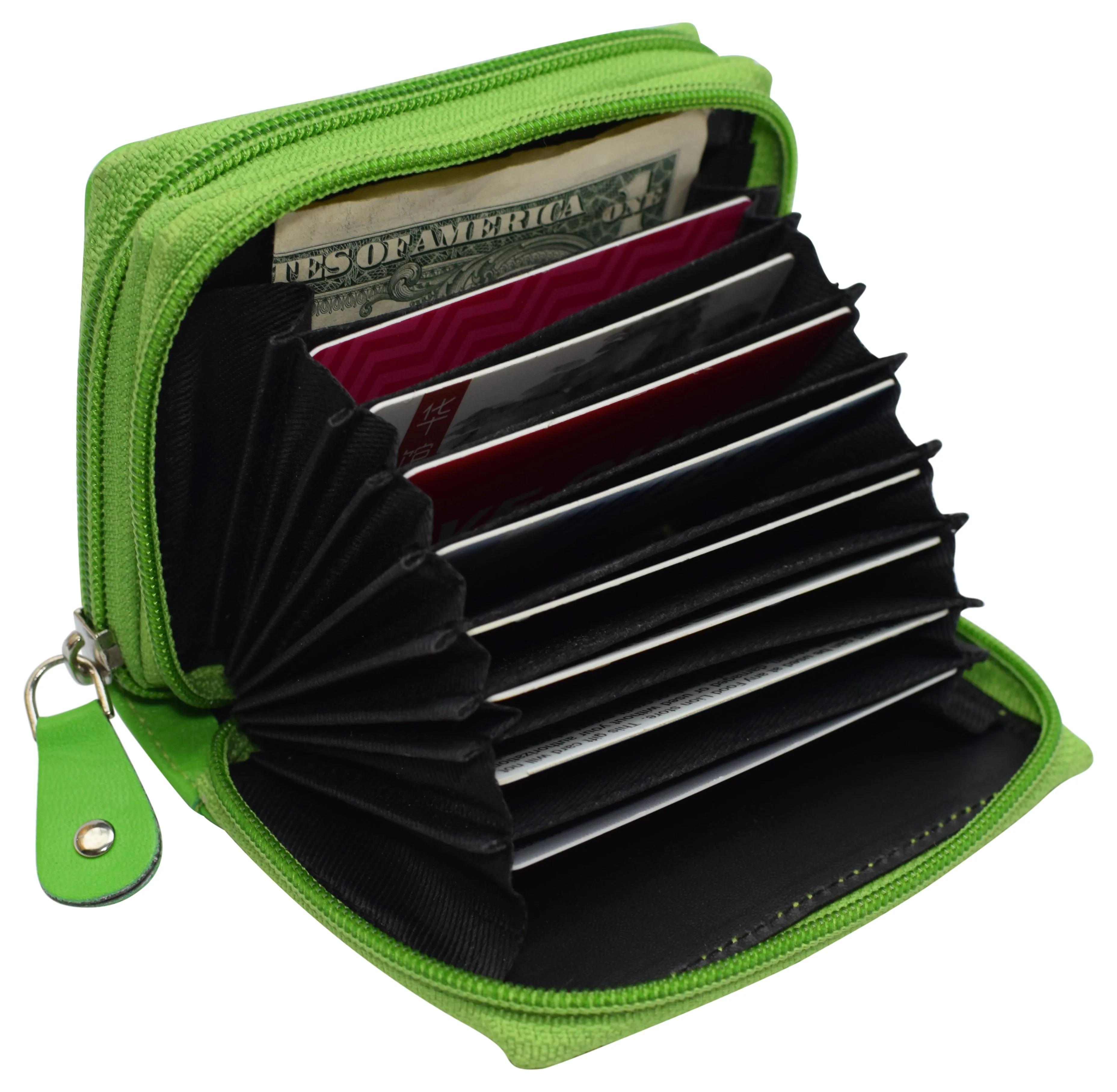 Genuine Leather RFID Identity Protected Double Zippered Accordion Wallet