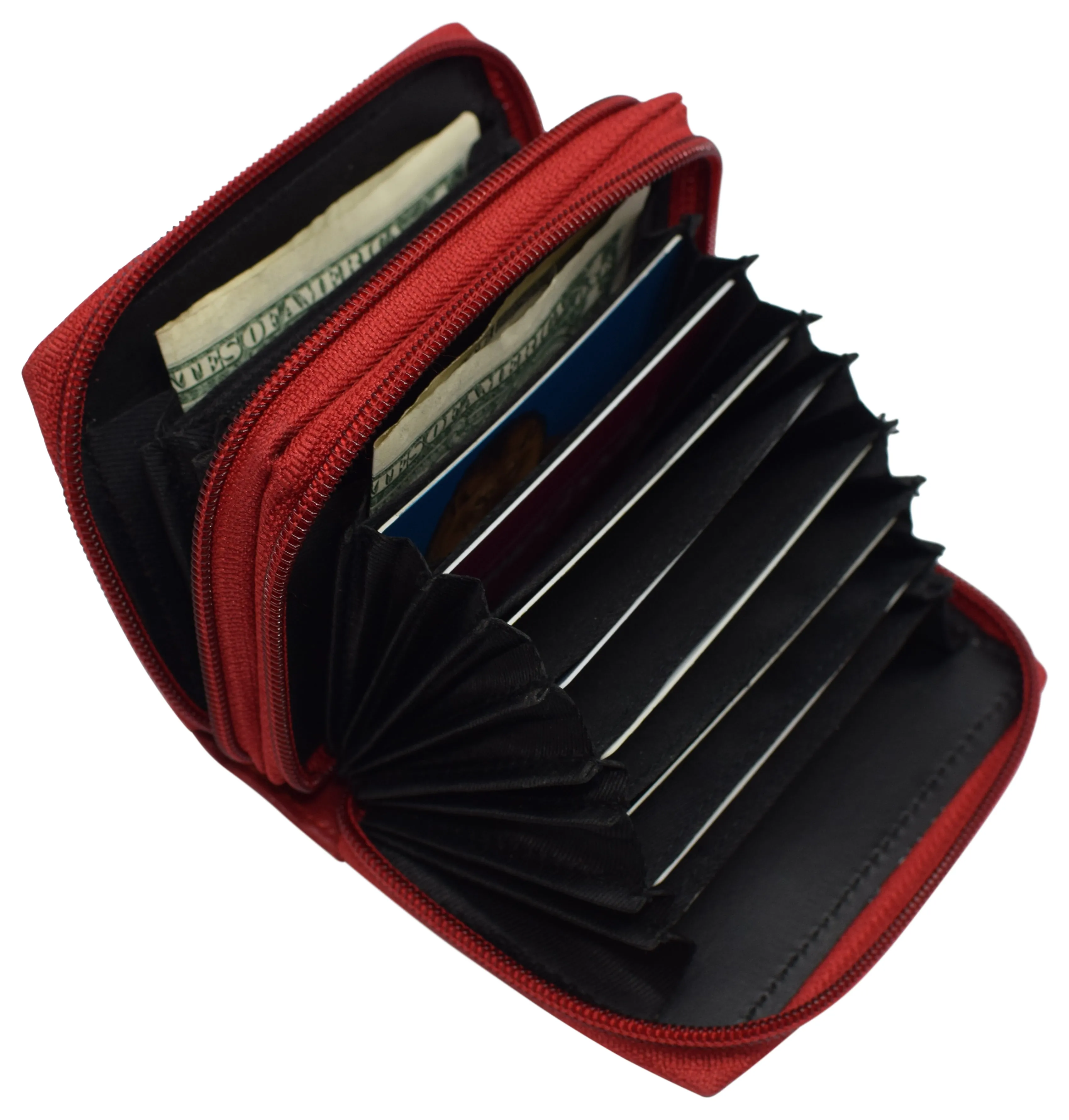 Genuine Leather RFID Identity Protected Double Zippered Accordion Wallet