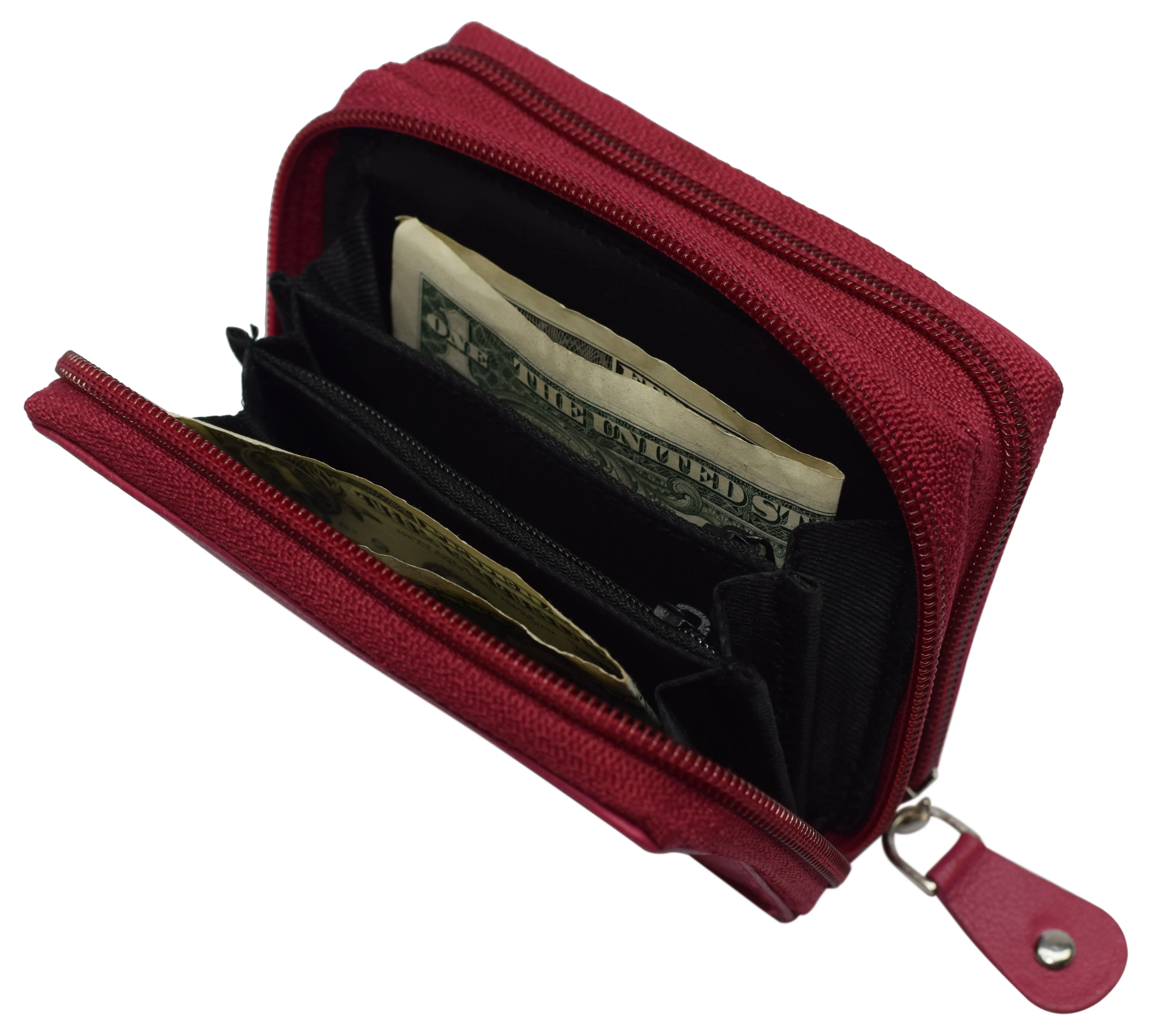 Genuine Leather RFID Identity Protected Double Zippered Accordion Wallet