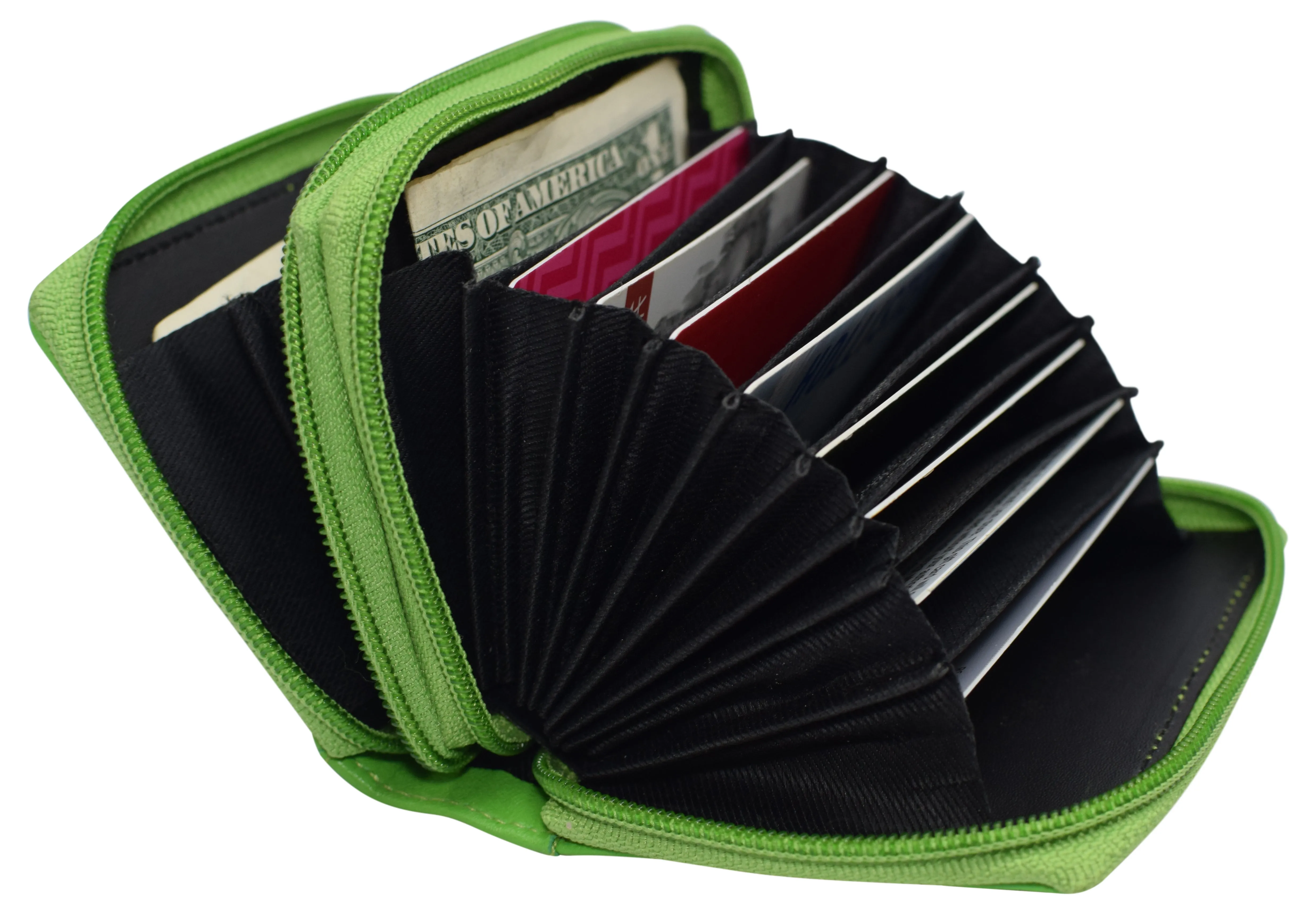 Genuine Leather RFID Identity Protected Double Zippered Accordion Wallet