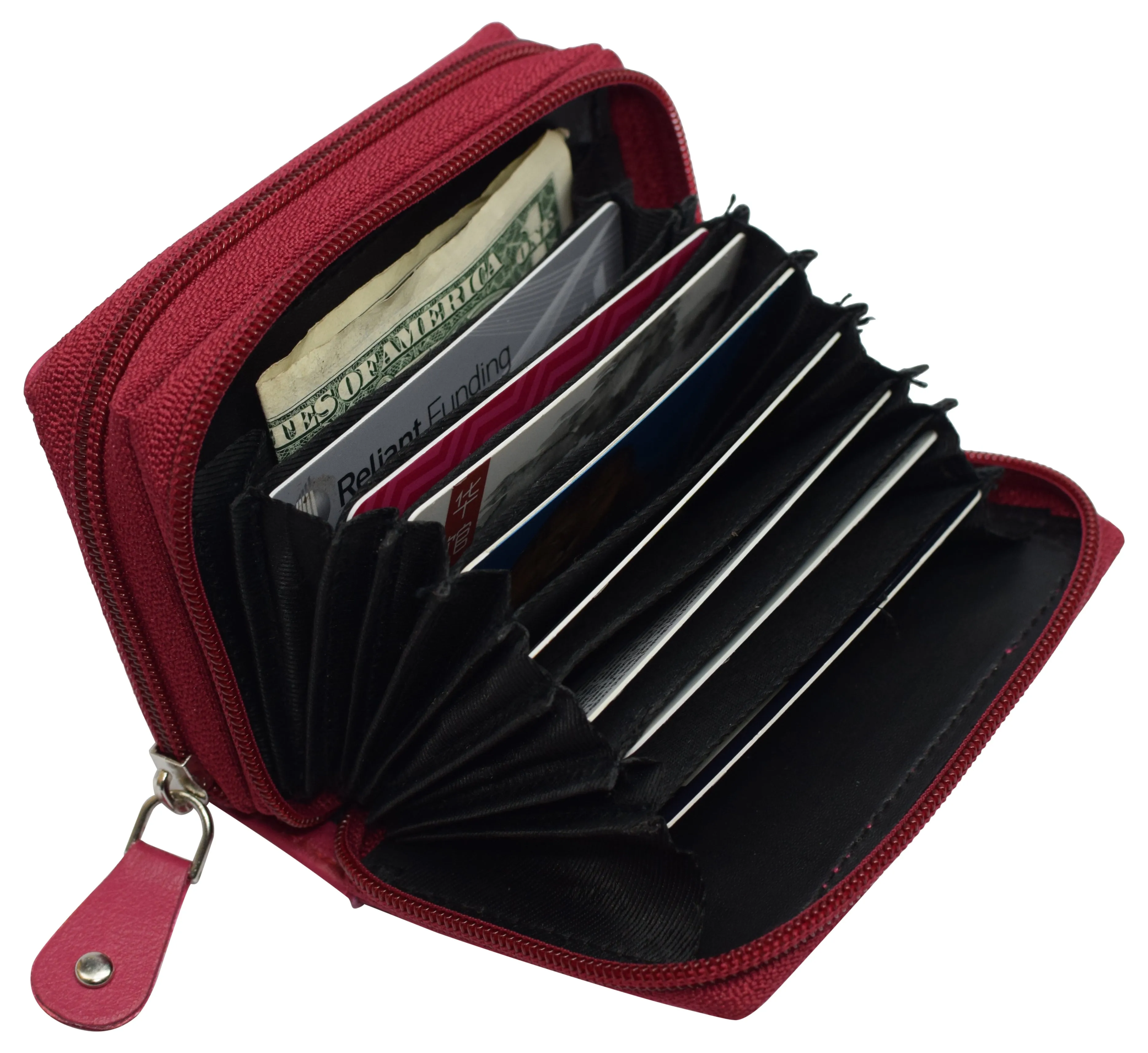 Genuine Leather RFID Identity Protected Double Zippered Accordion Wallet