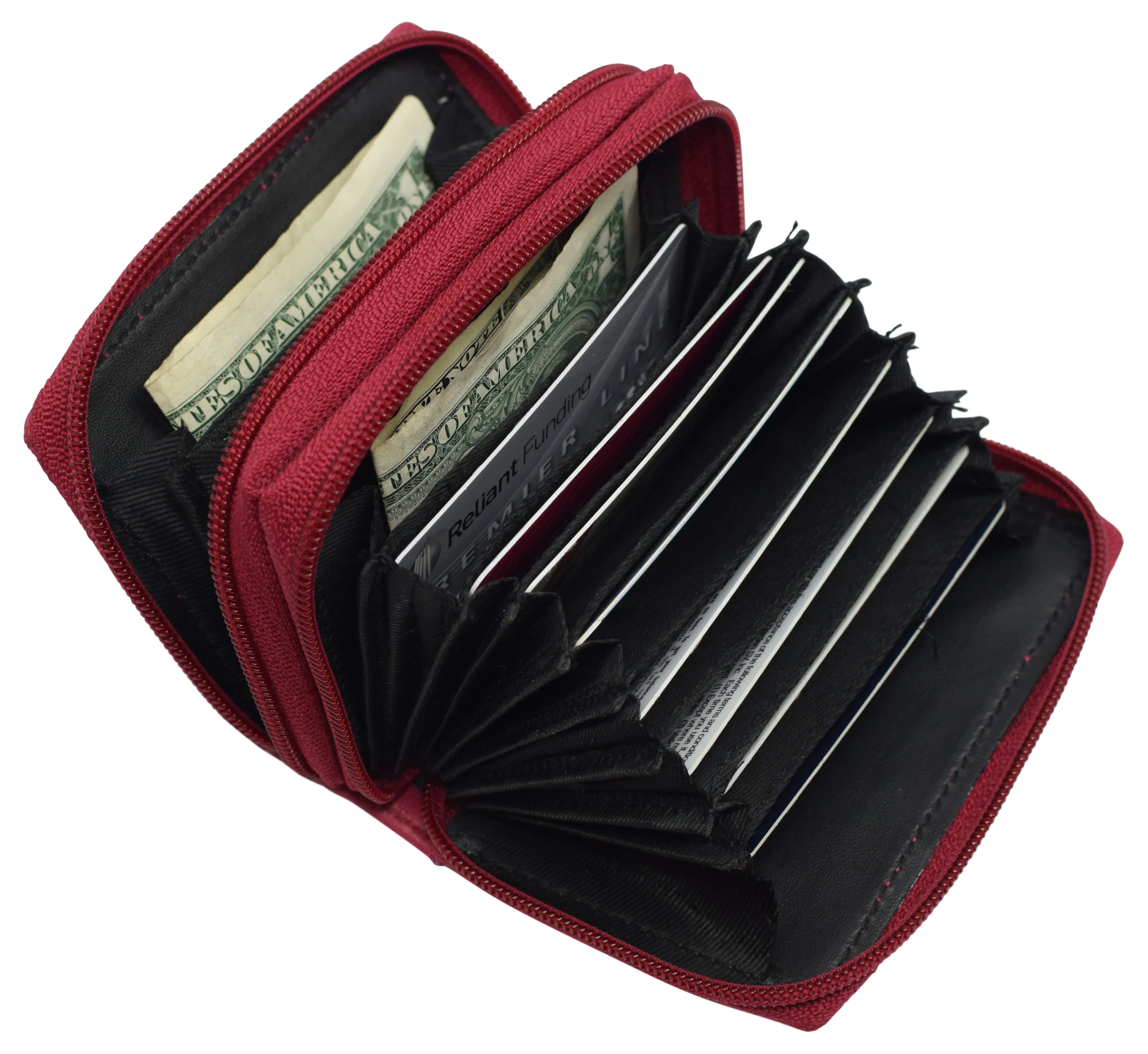 Genuine Leather RFID Identity Protected Double Zippered Accordion Wallet