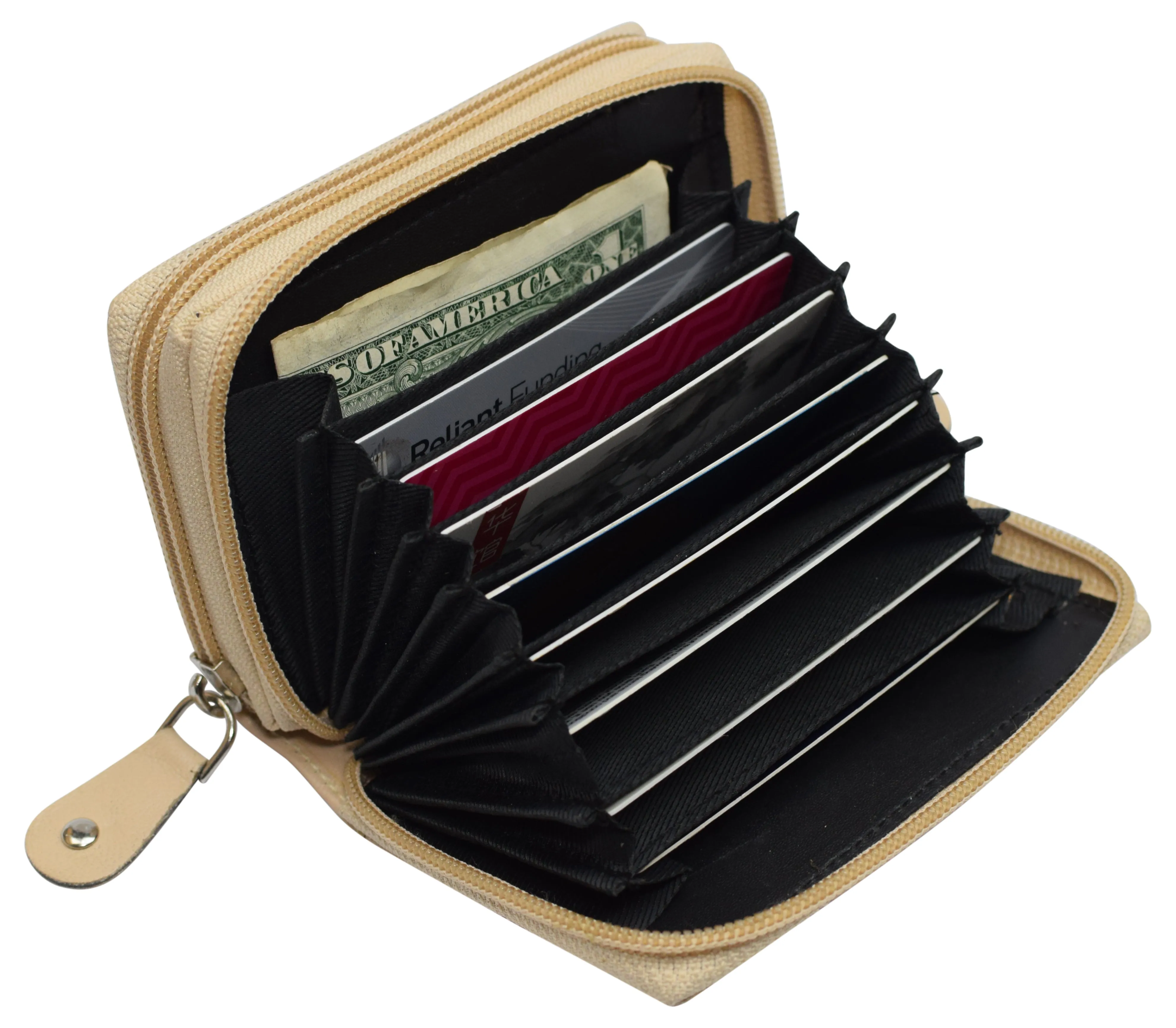 Genuine Leather RFID Identity Protected Double Zippered Accordion Wallet