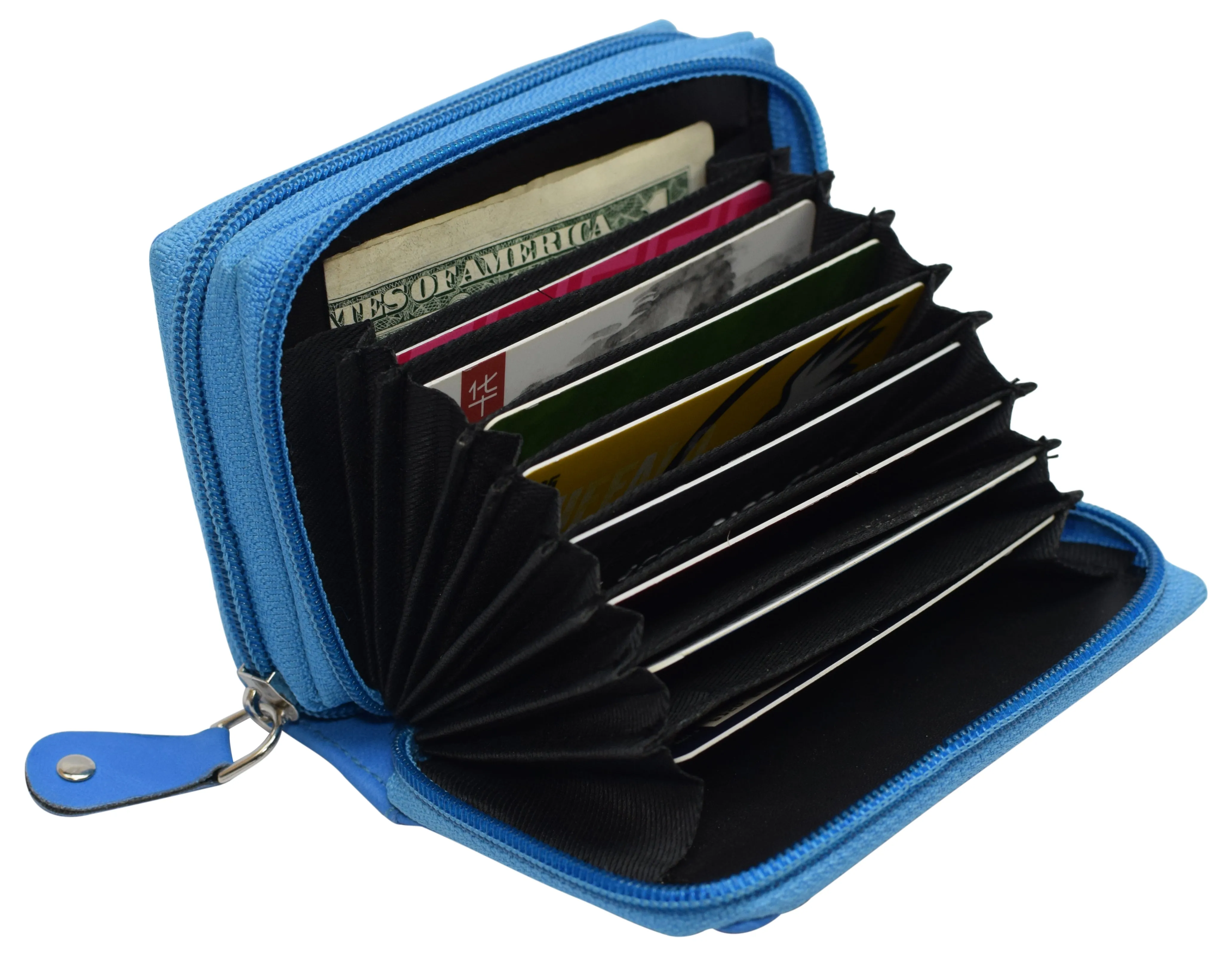 Genuine Leather RFID Identity Protected Double Zippered Accordion Wallet