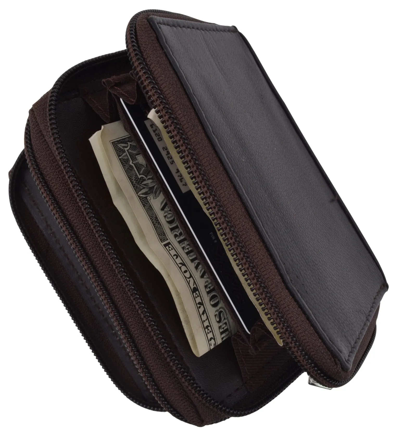 Genuine Leather RFID Identity Protected Double Zippered Accordion Wallet