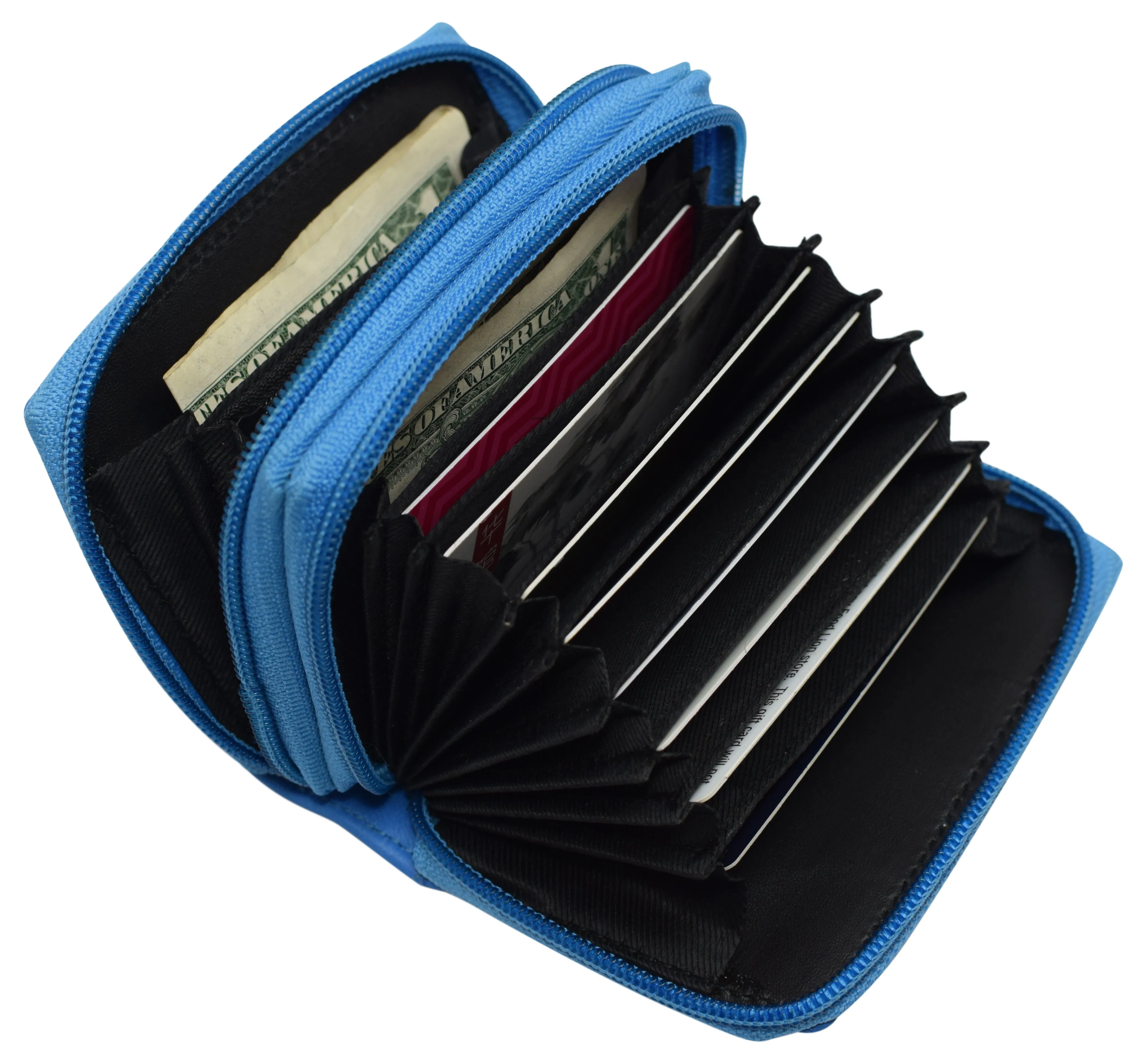 Genuine Leather RFID Identity Protected Double Zippered Accordion Wallet