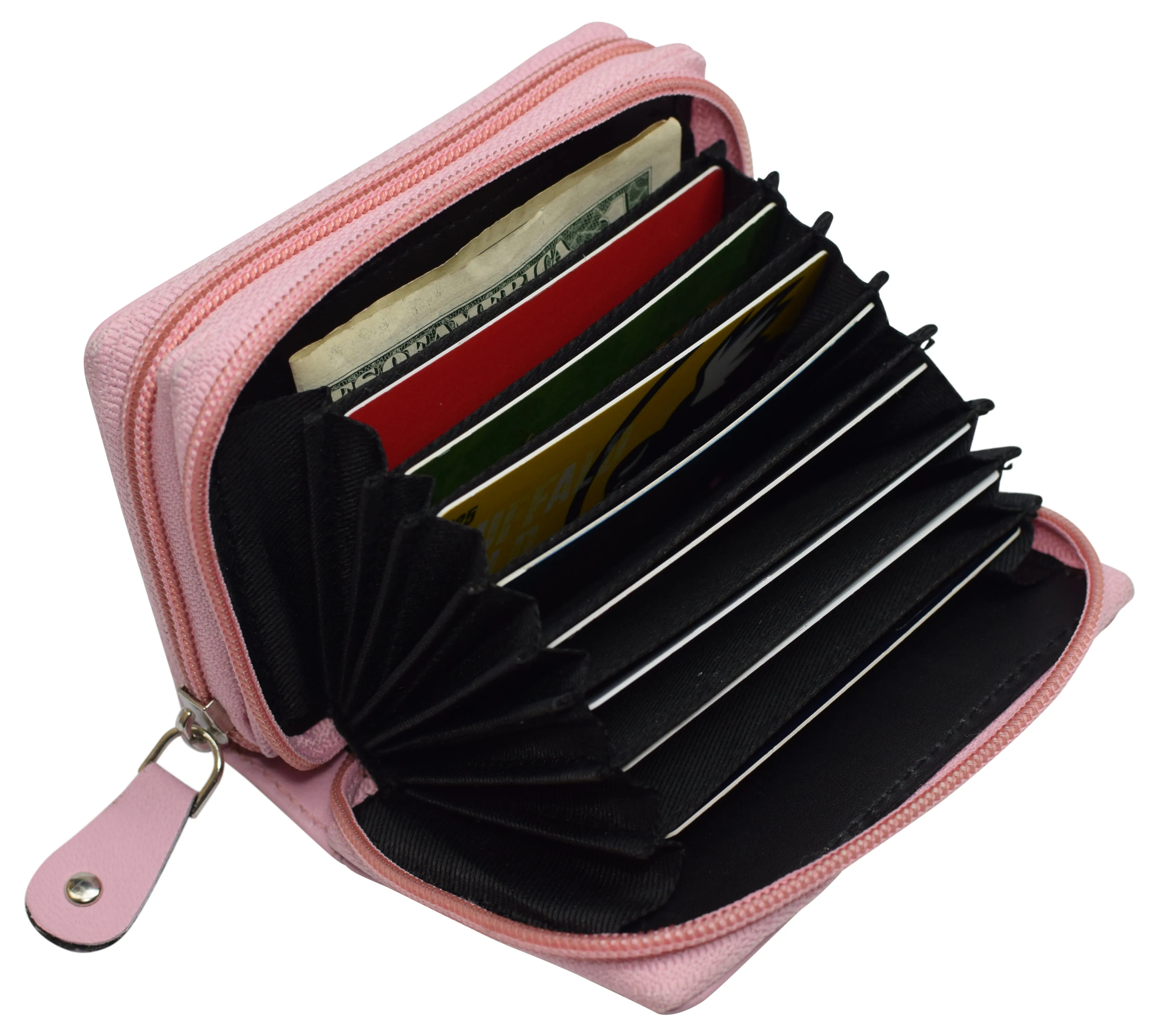 Genuine Leather RFID Identity Protected Double Zippered Accordion Wallet