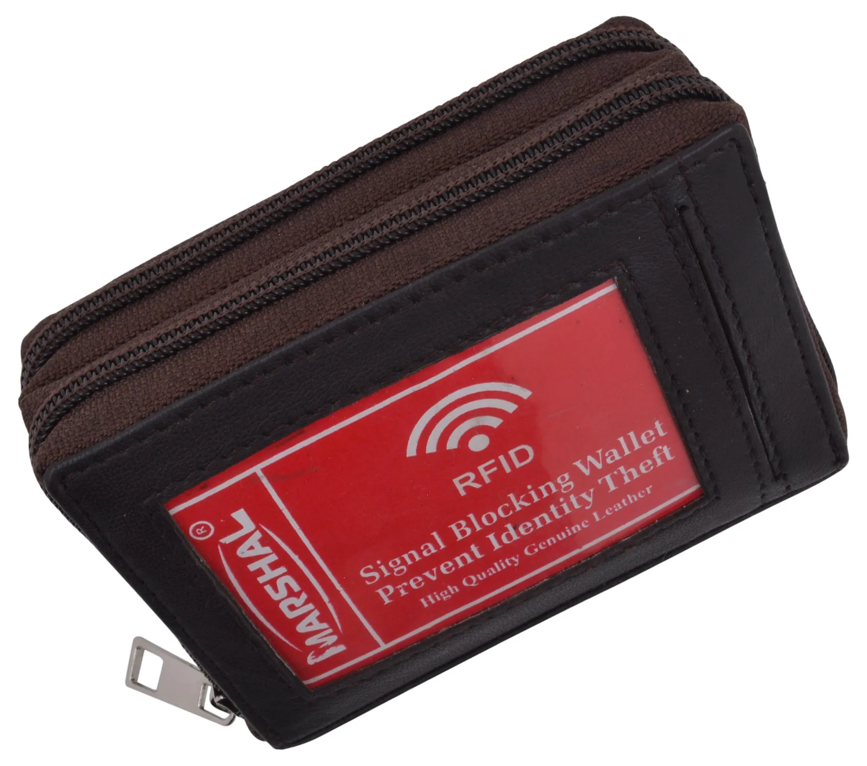 Genuine Leather RFID Identity Protected Double Zippered Accordion Wallet