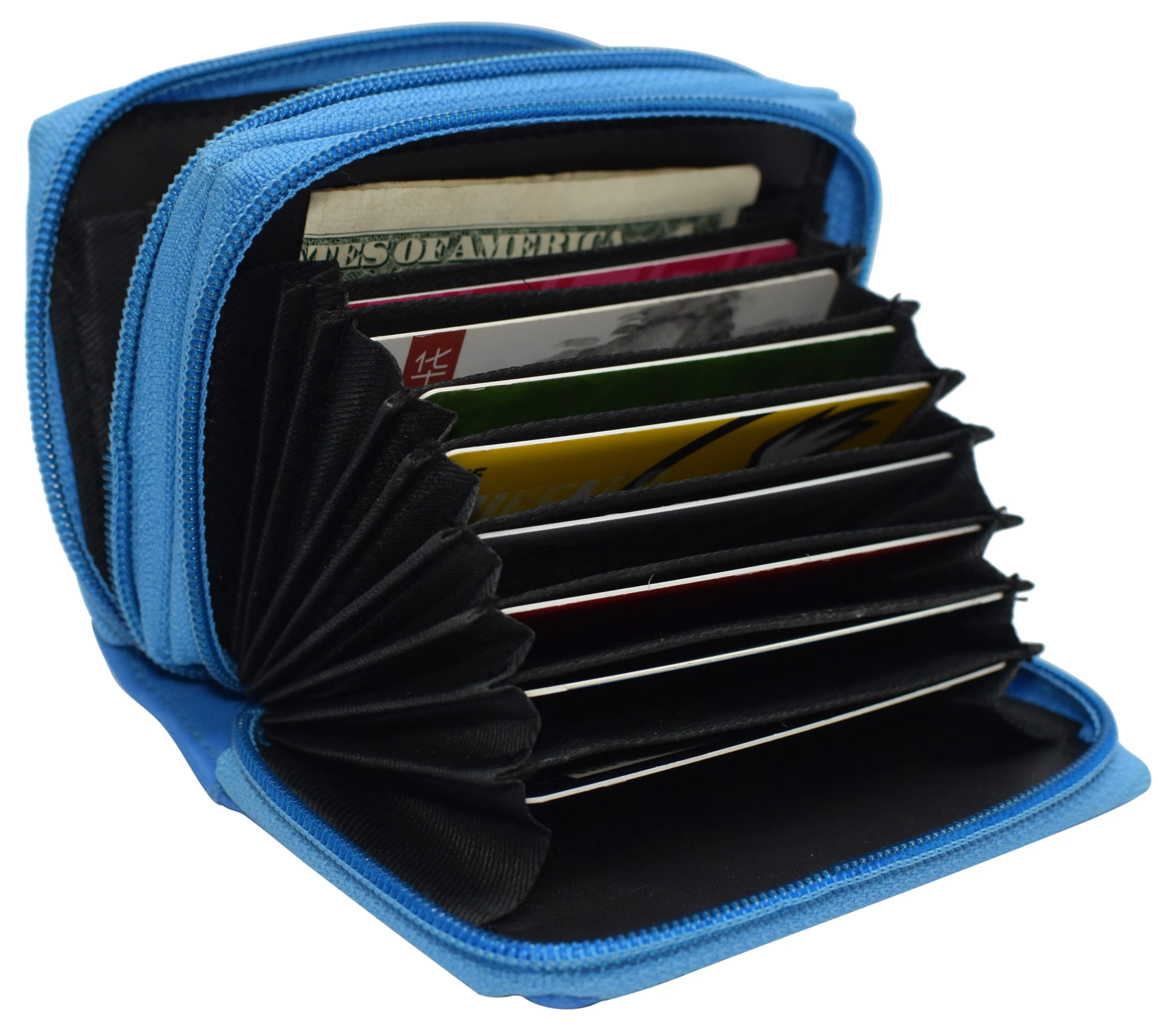 Genuine Leather RFID Identity Protected Double Zippered Accordion Wallet