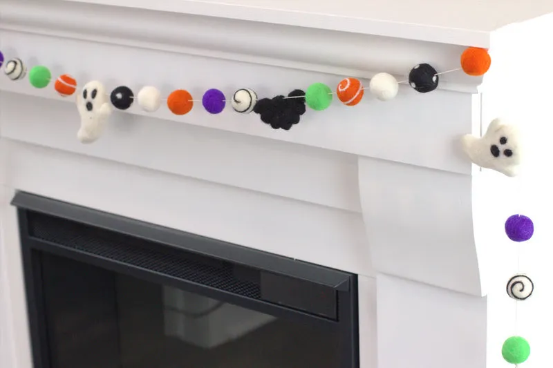 Ghost & Bat Halloween Garland- Purple, Green, Orange, Black- Dots & Swirls