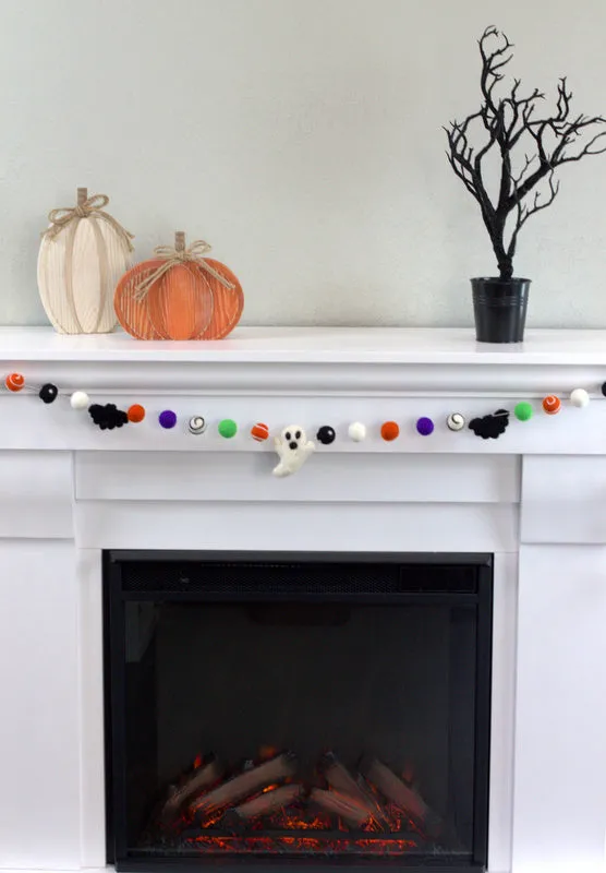 Ghost & Bat Halloween Garland- Purple, Green, Orange, Black- Dots & Swirls